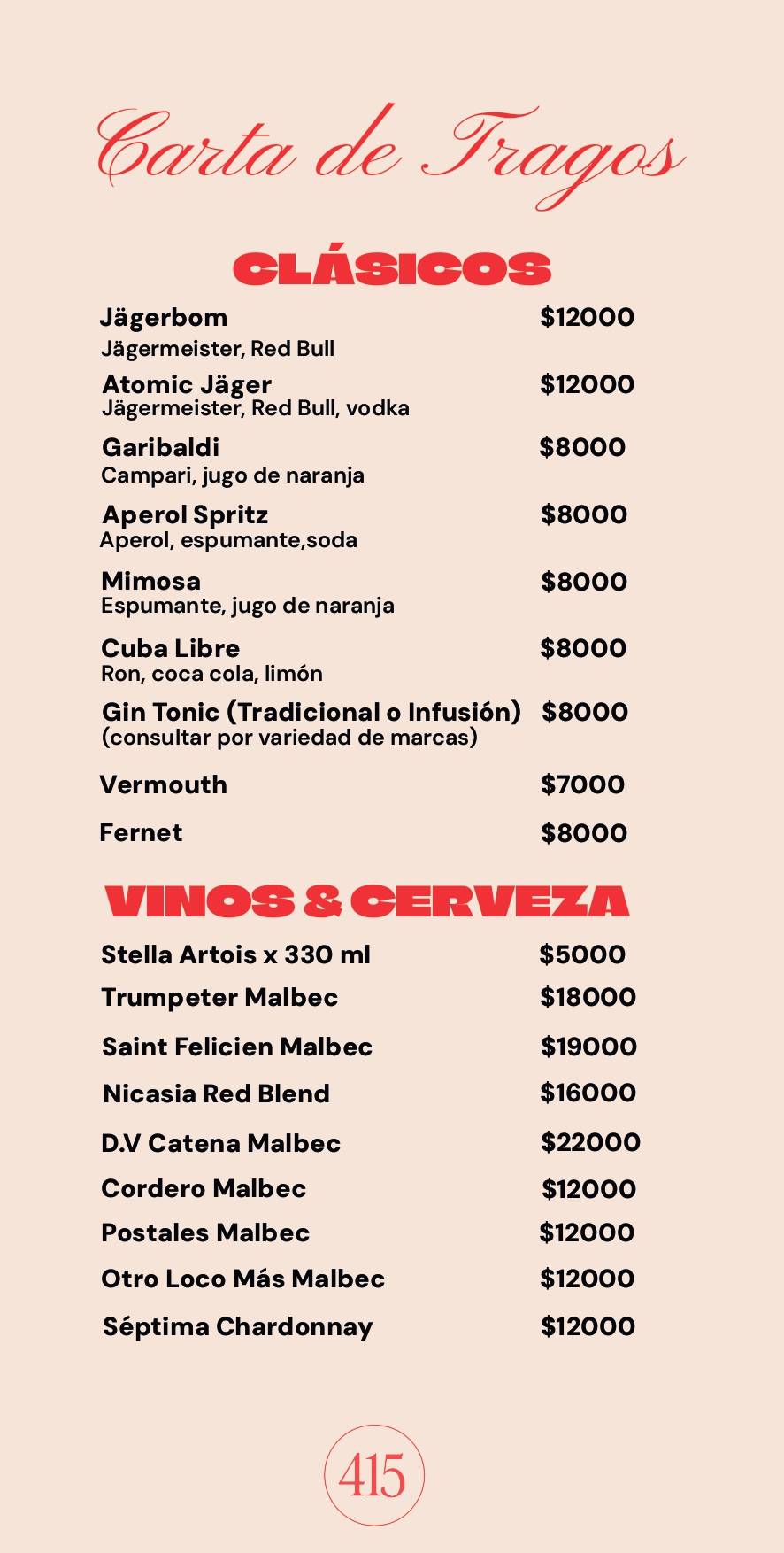 415 - Bar de Tragos меню