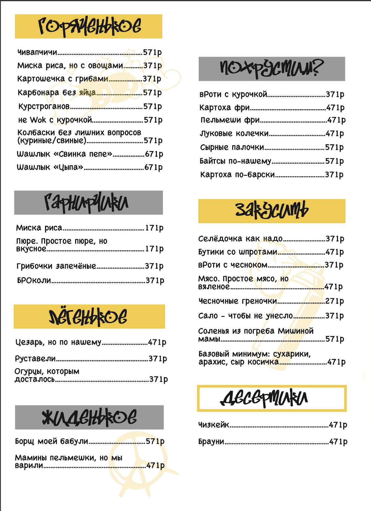 71 бар меню