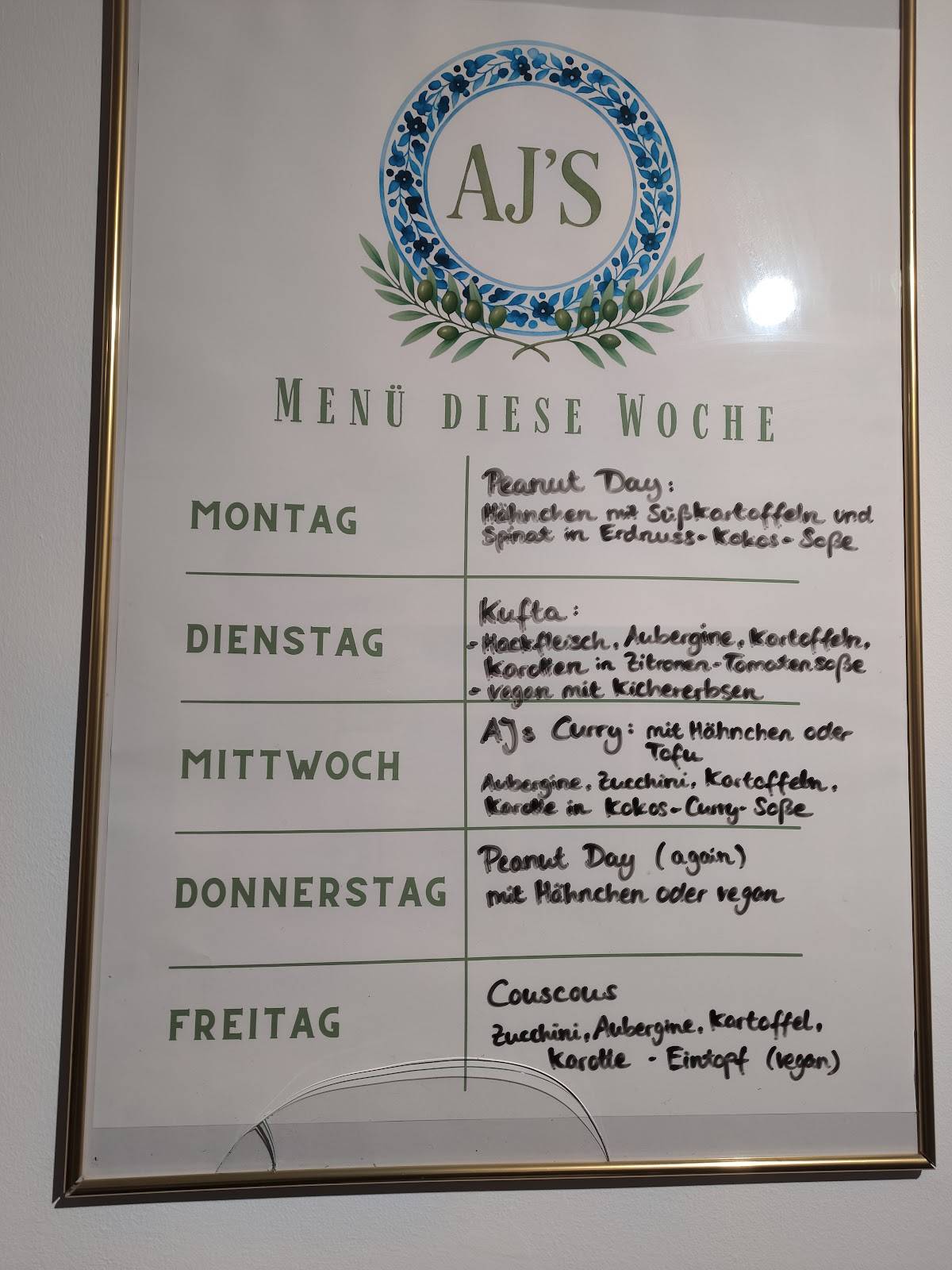 AJ's меню