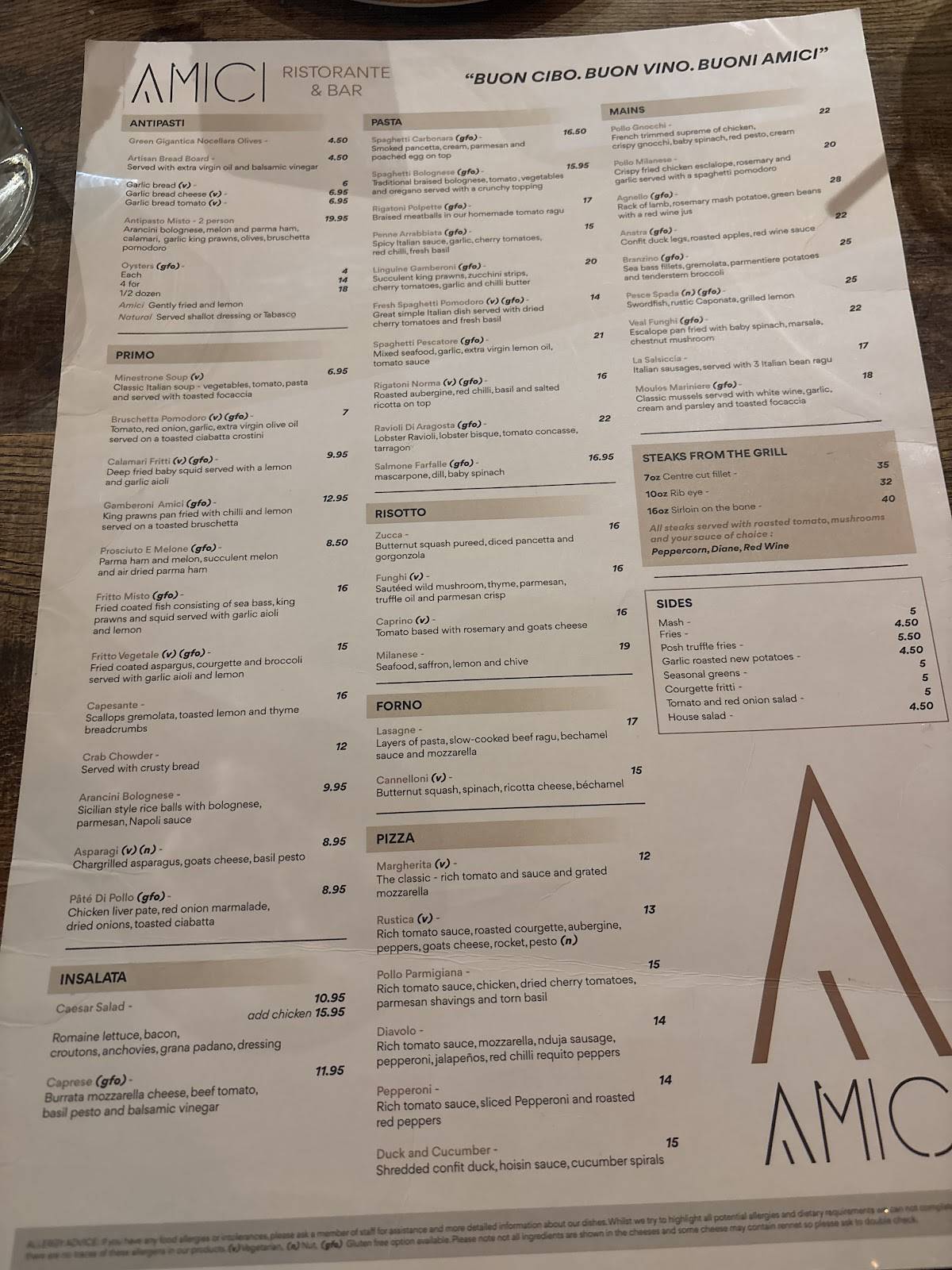 AMICI меню