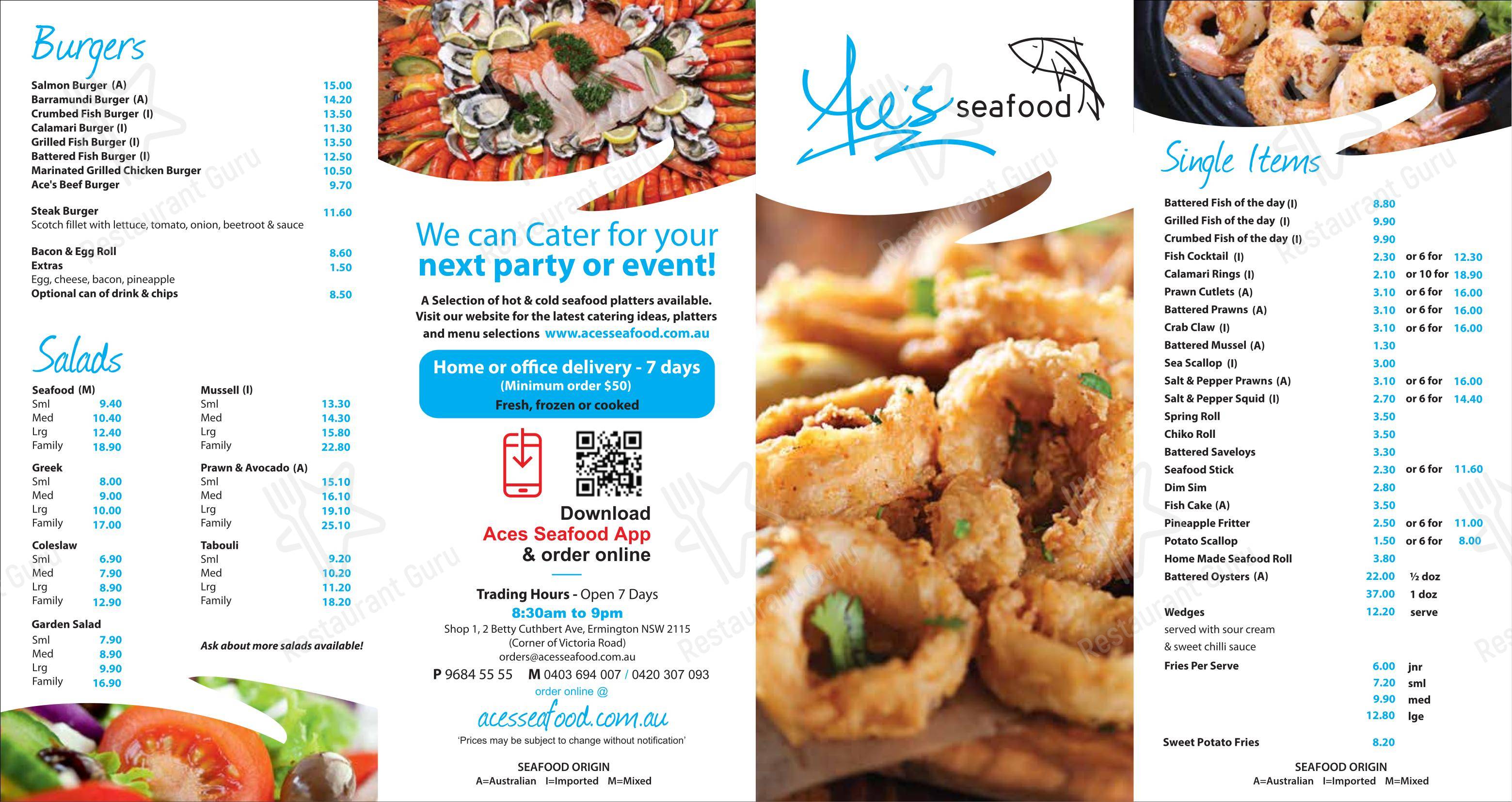 Aces Seafood в Эрмингтоне - Меню