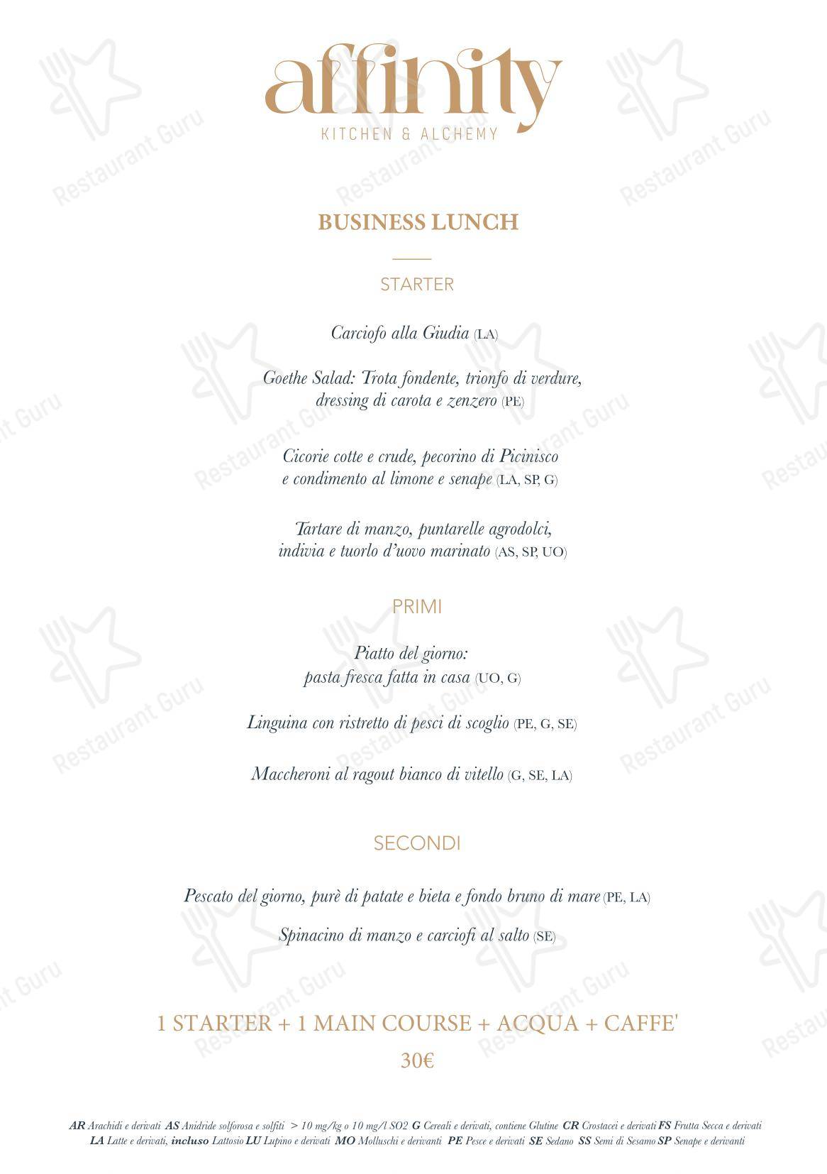 Меню ресторана Affinity Kitchen & Alchemy Restaurant - Lunch Menu