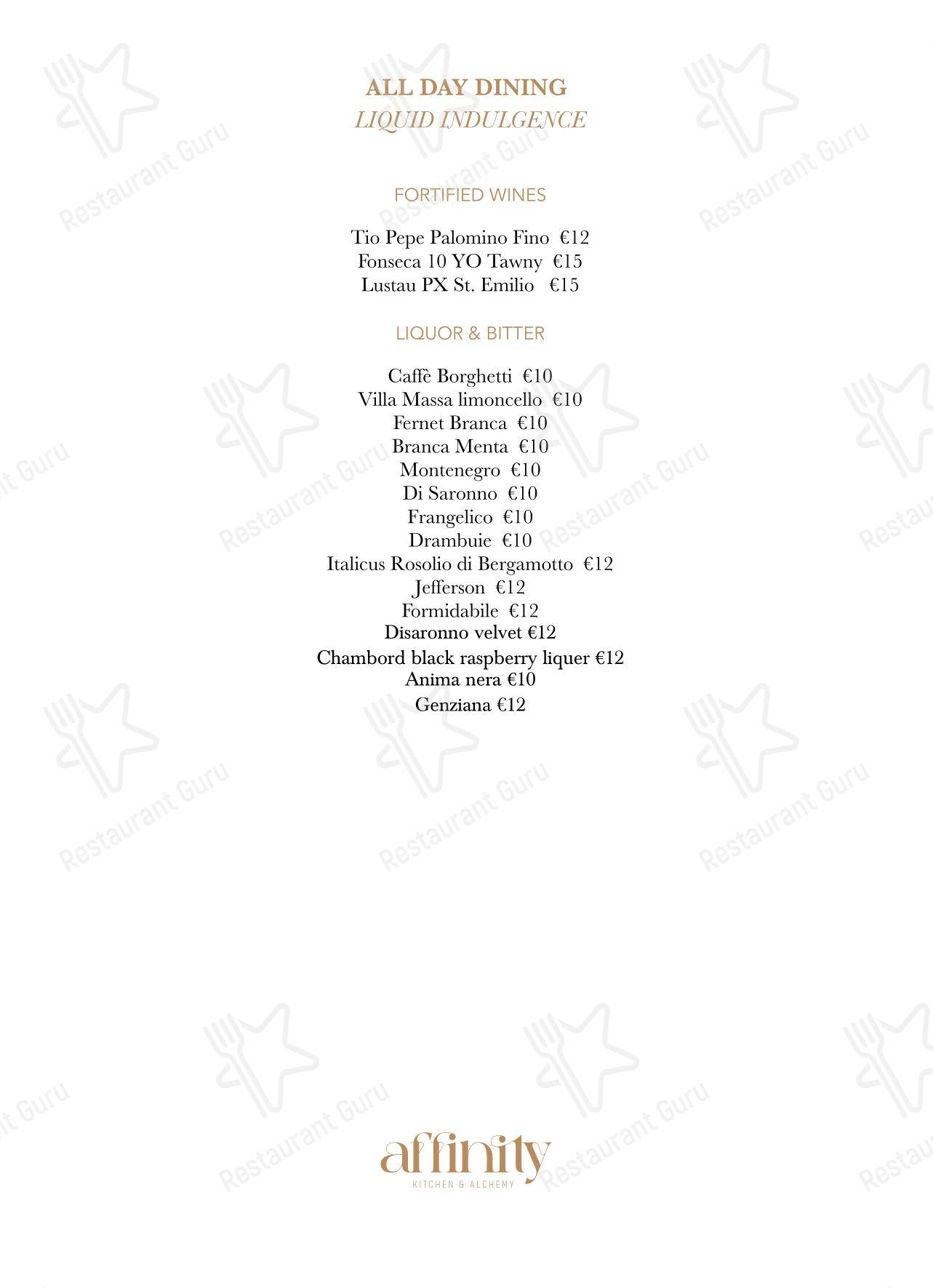 Основное меню ресторана Affinity Kitchen & Alchemy Restaurant в Риме