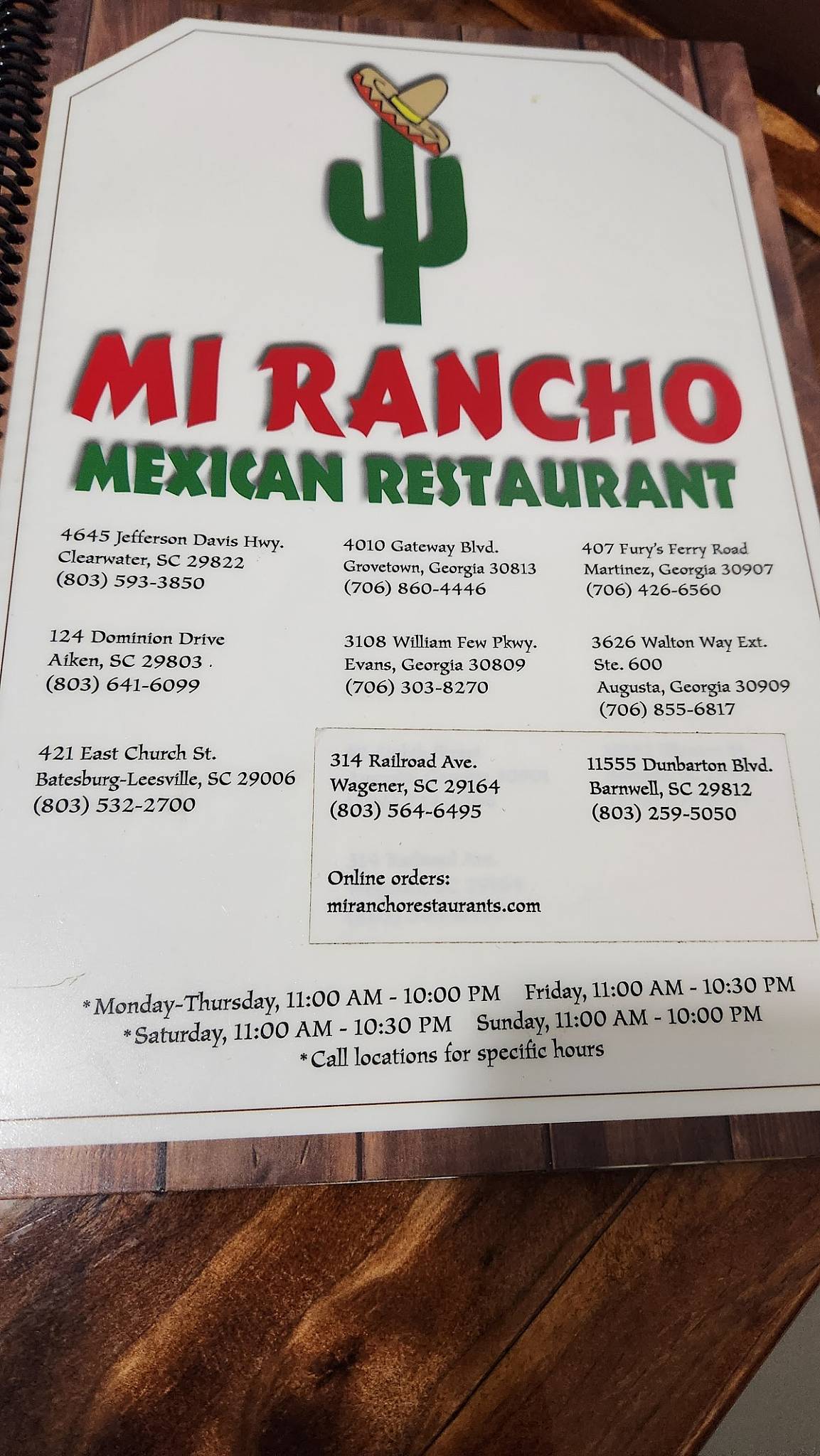 Mi Rancho 124 Dominion Dr меню