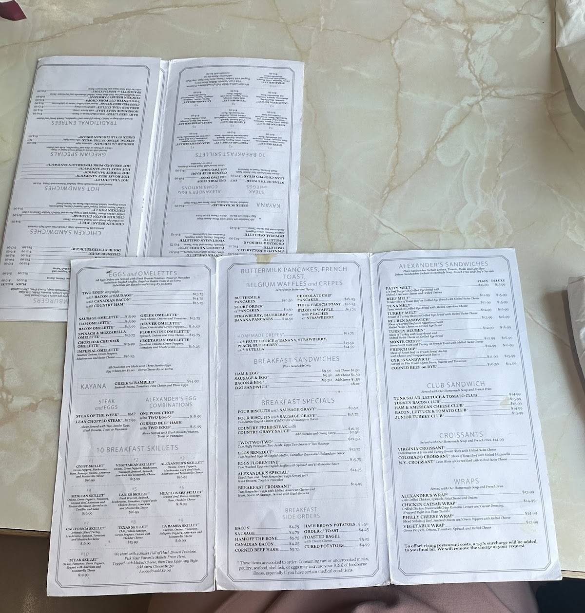 Alexander's Restaurant меню