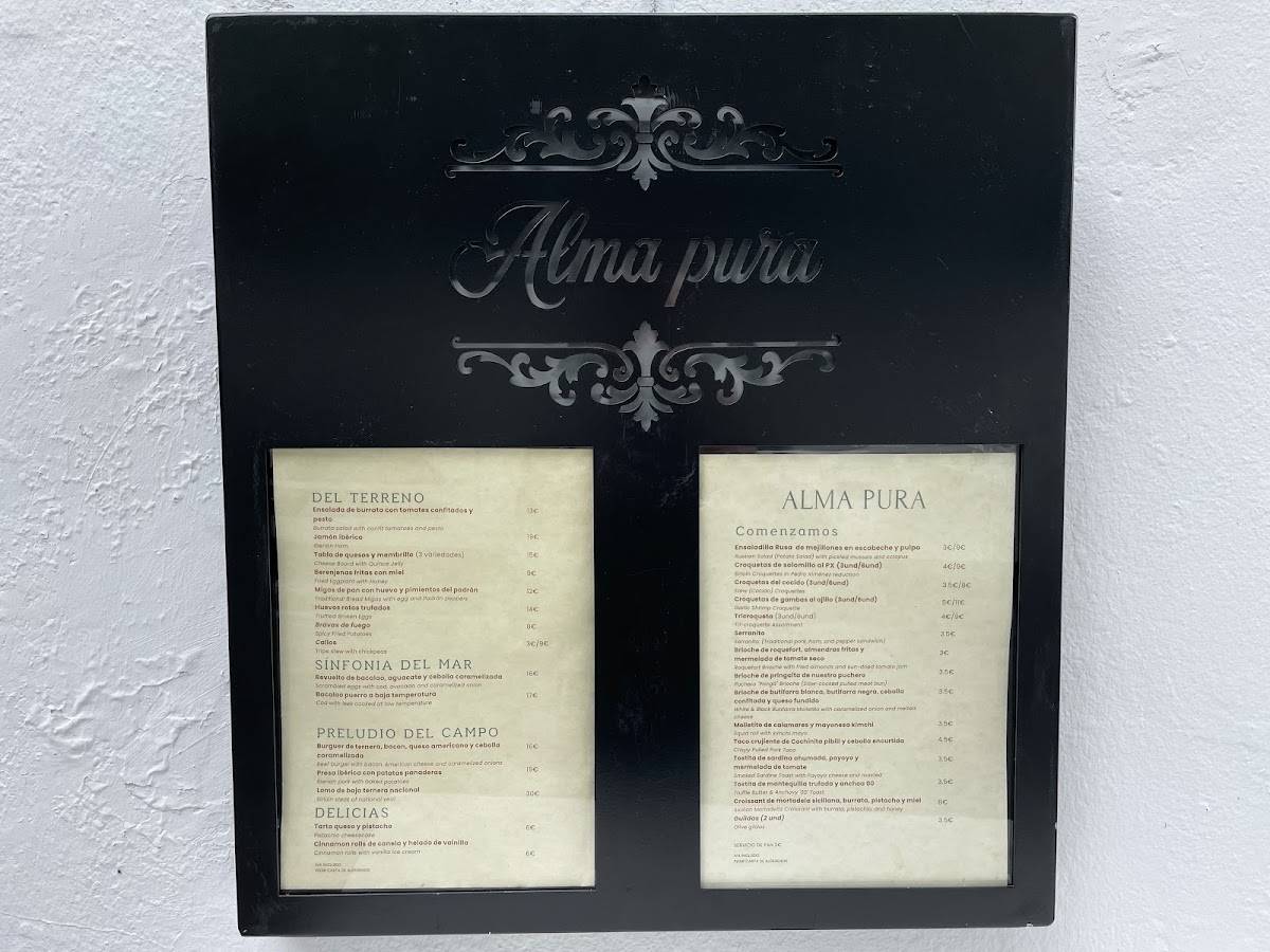 Alma pura меню