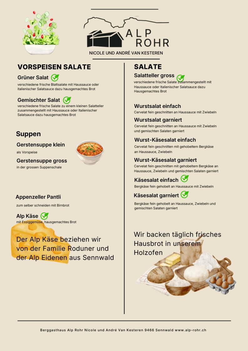 Alp Rohr Berggasthaus меню