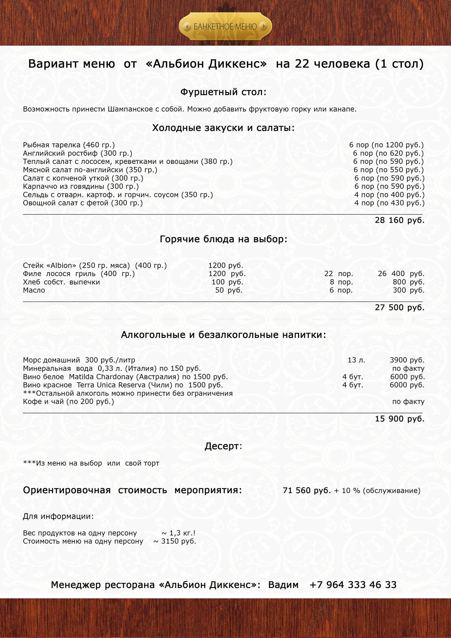 Альбион меню