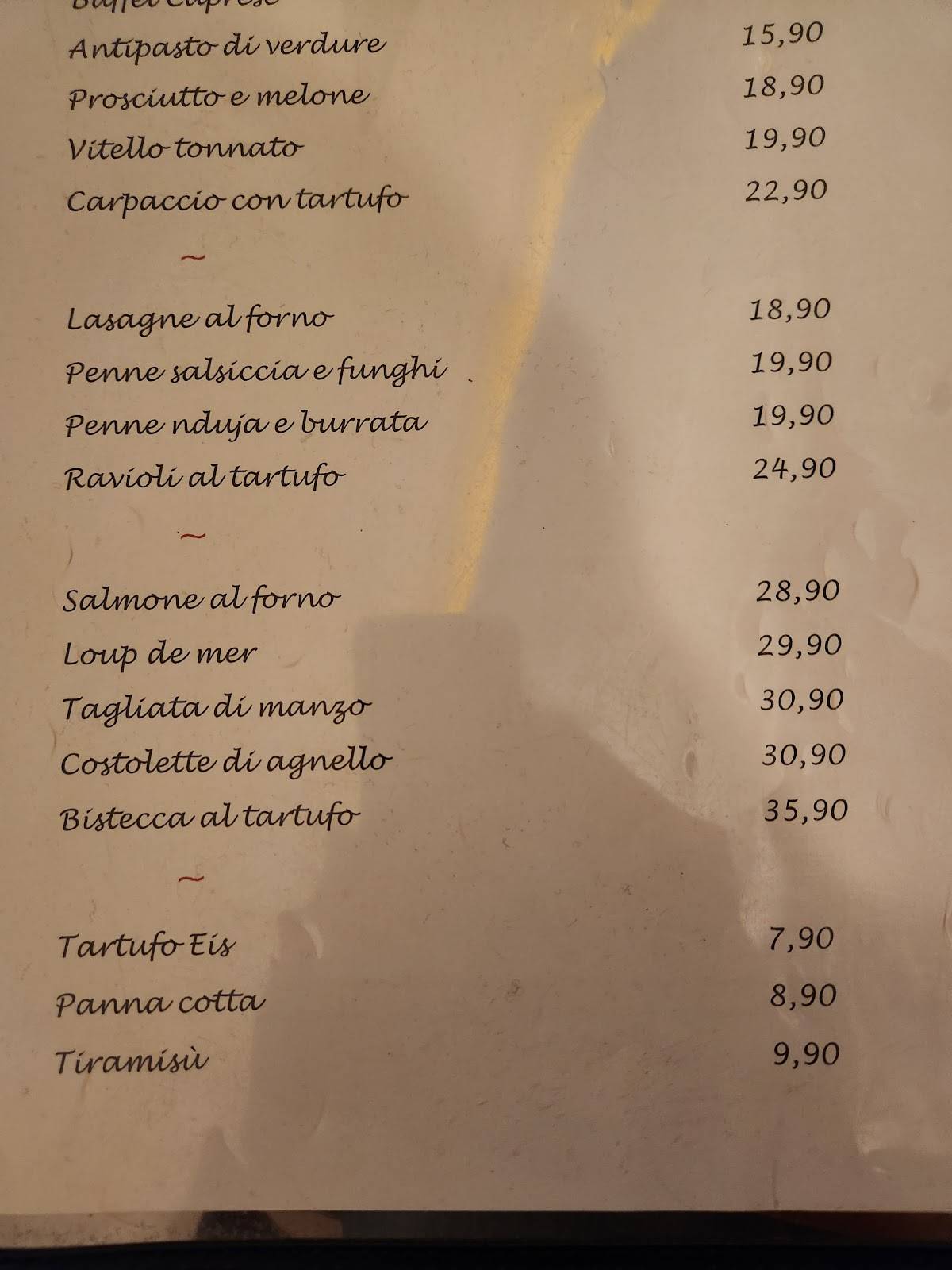 Angelo Trattoria меню