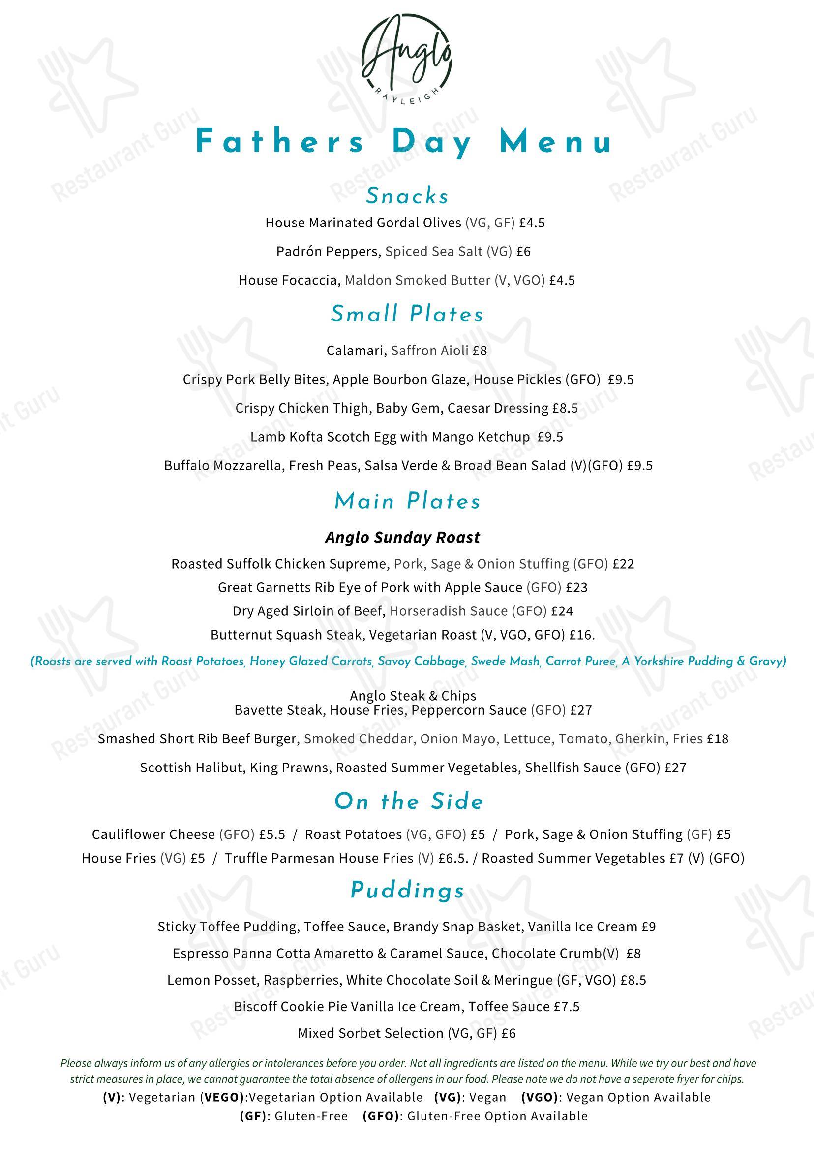 Меню ресторана Anglo - Lunch Menu