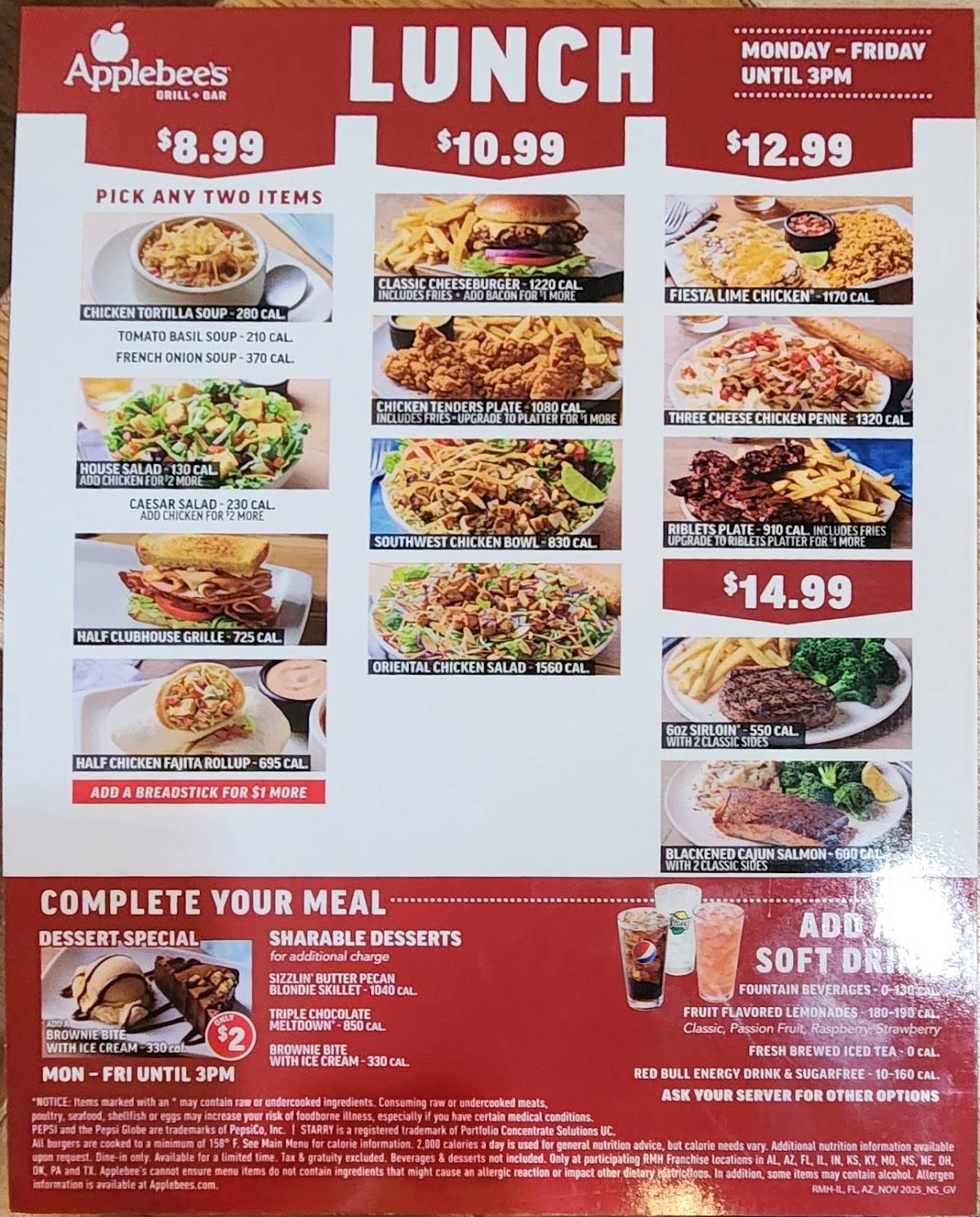 Applebee's Grill + Bar меню