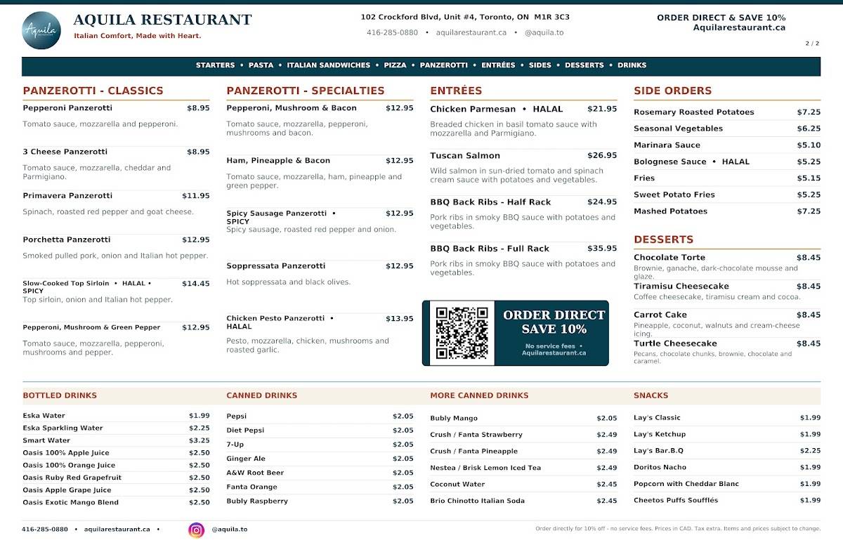 Aquila Restaurant меню