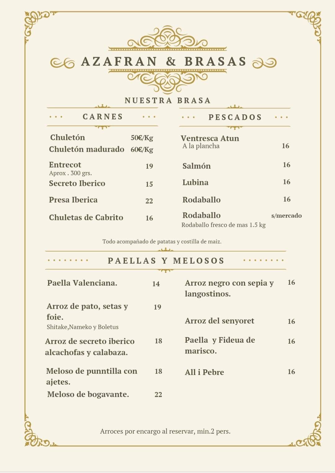 Azafrán y Brasas меню