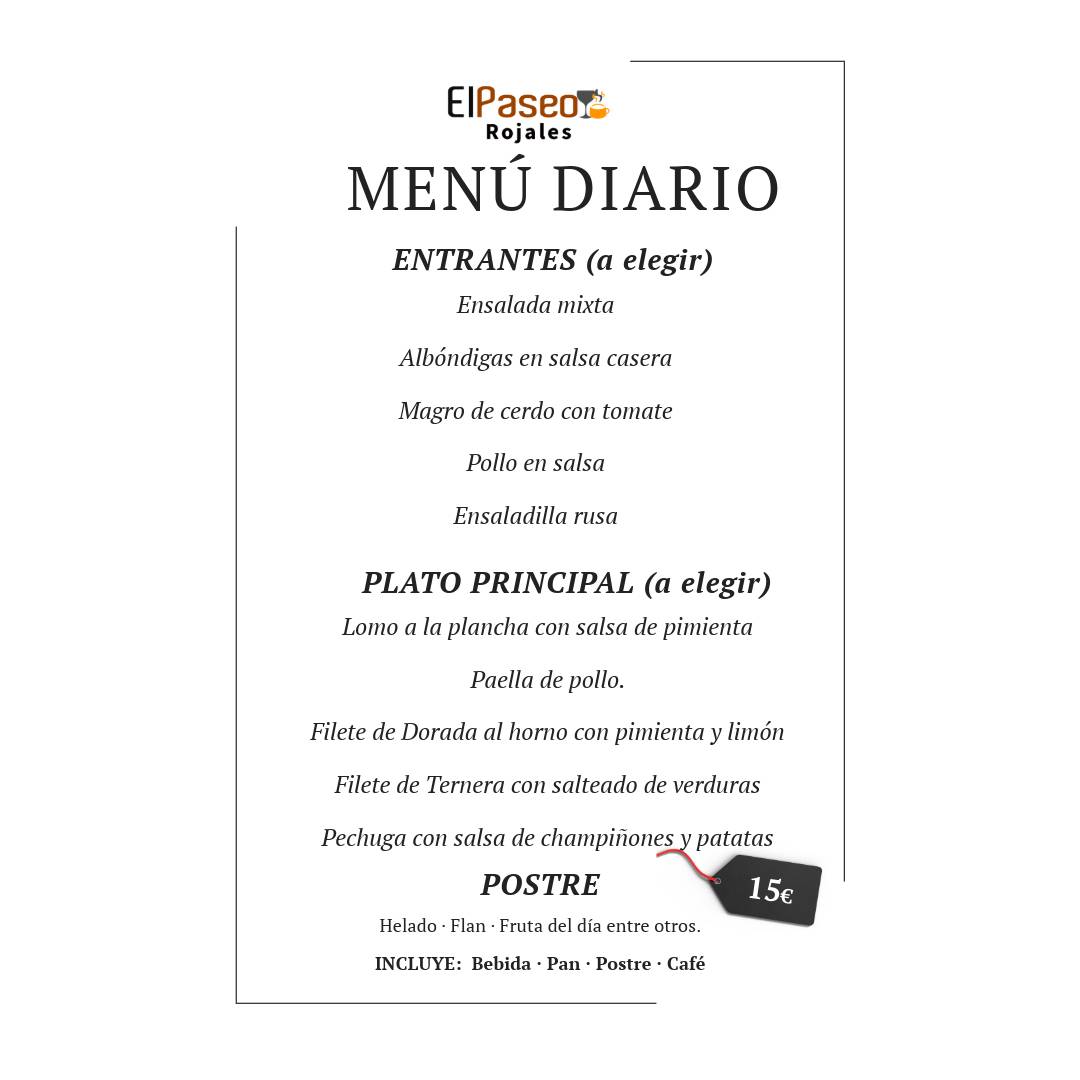 BAR CAFETERÍA EL PASEO меню