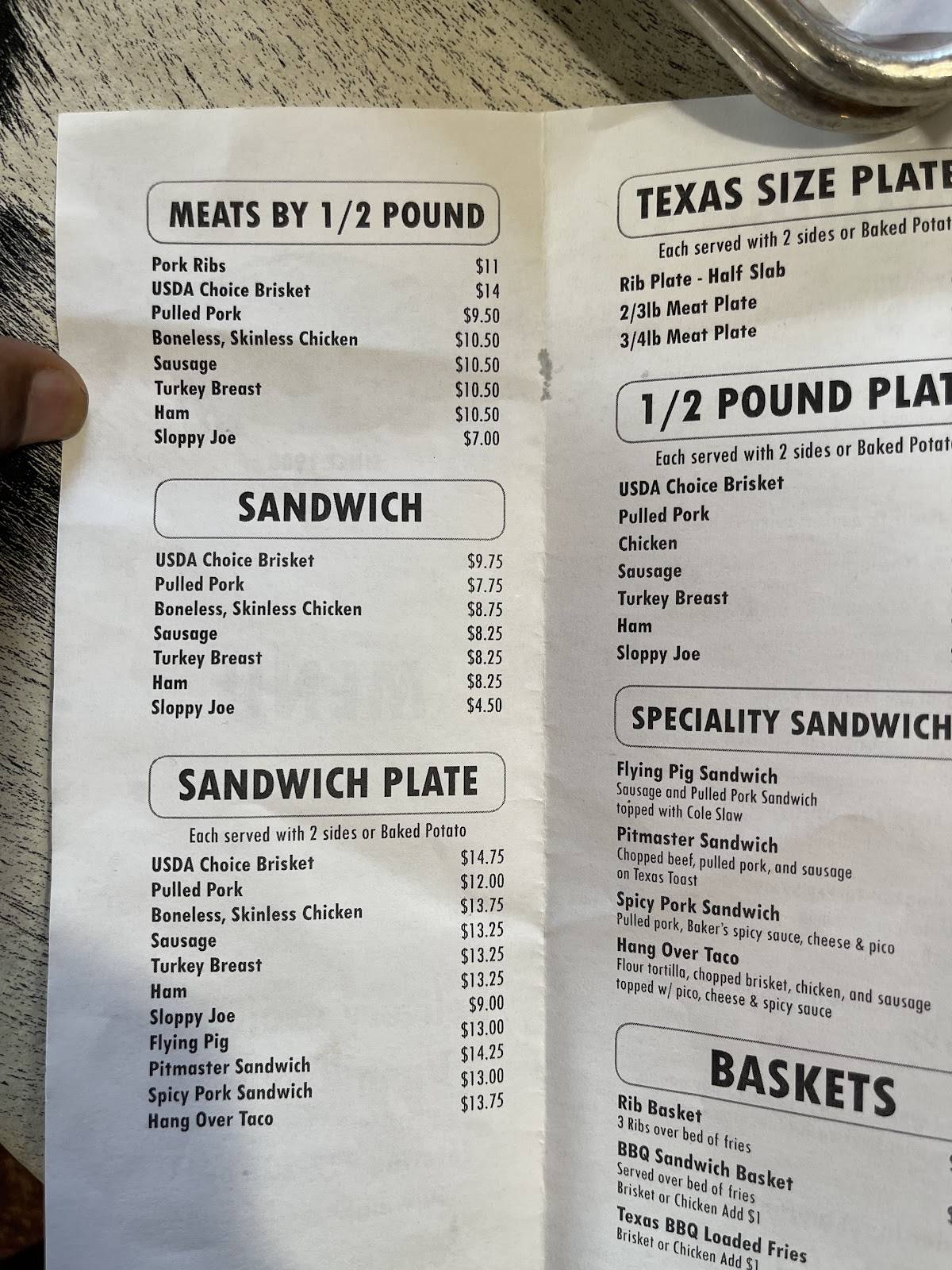 Baker's Ribs меню