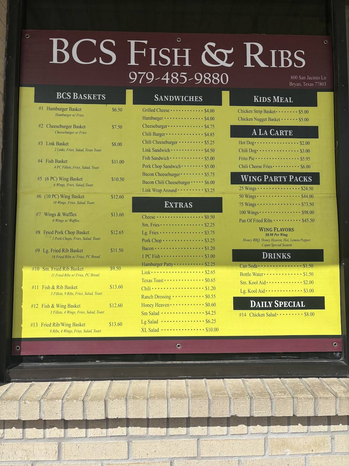 BCS Fish And Ribs меню