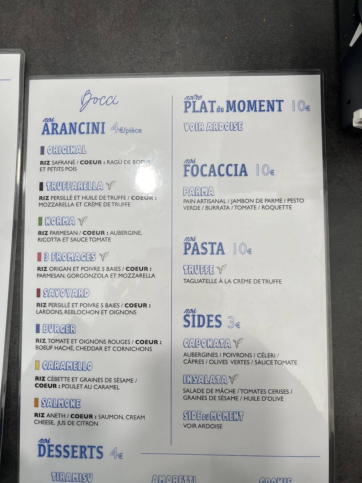 BOCCI меню