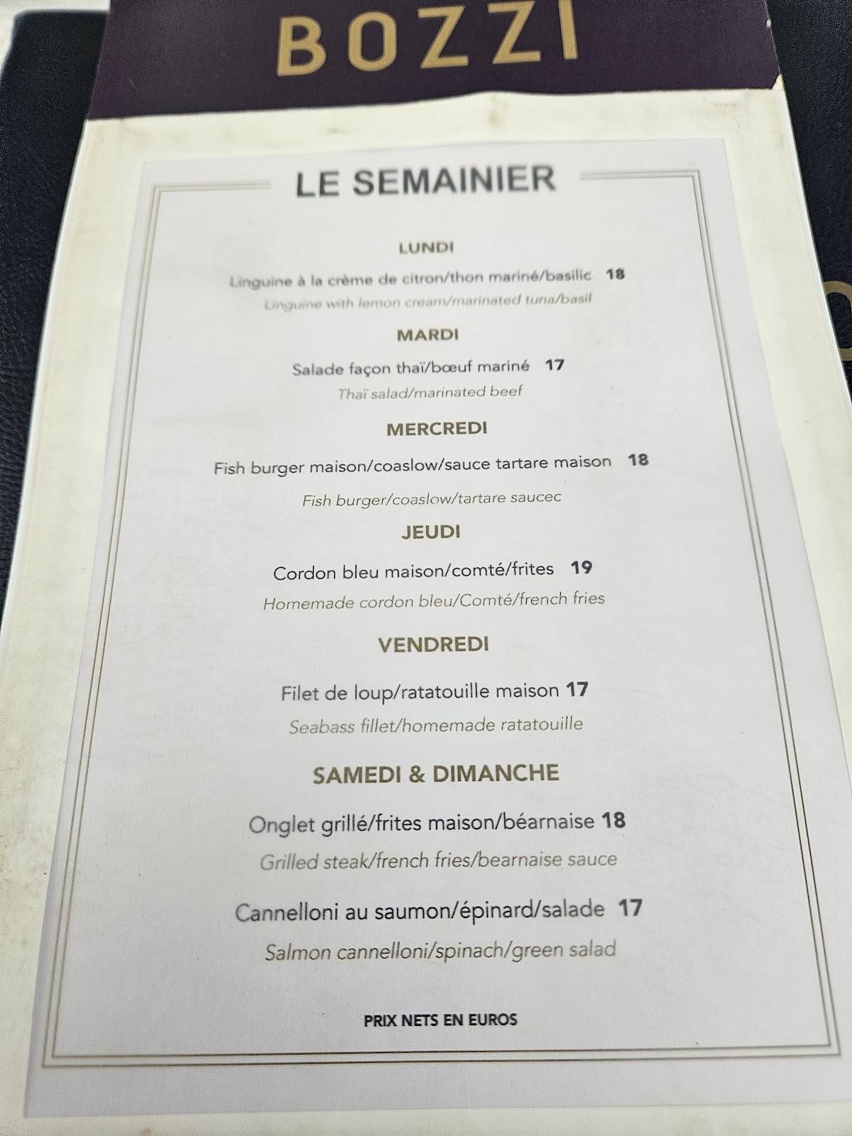BOZZI - Restaurant Bouillon Nice меню