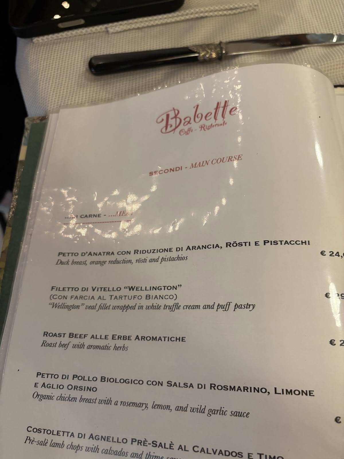 Babette меню