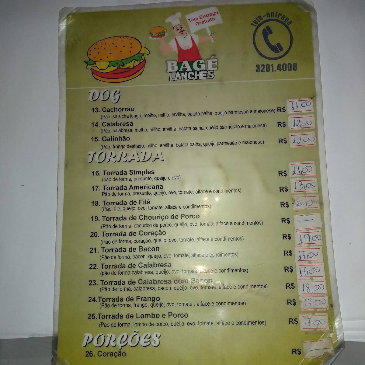 Bagé Lanches меню
