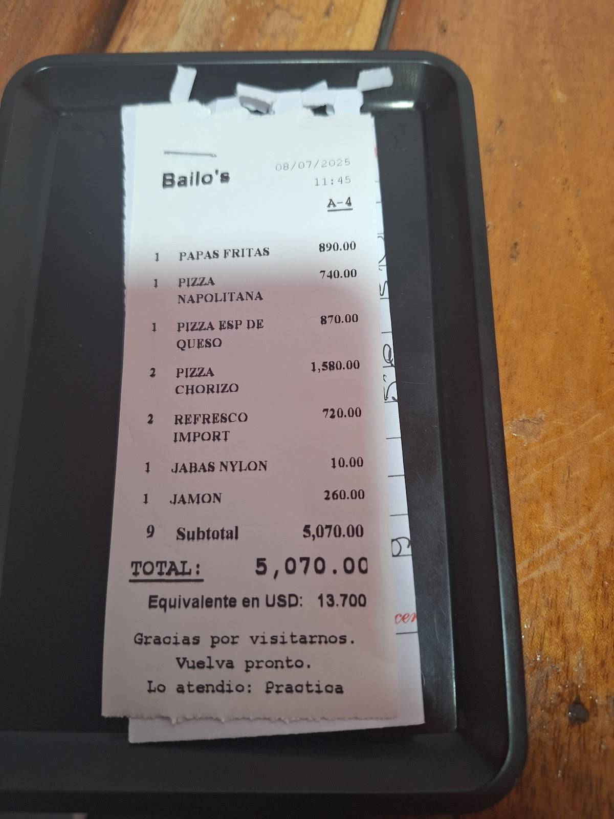 Bailos меню