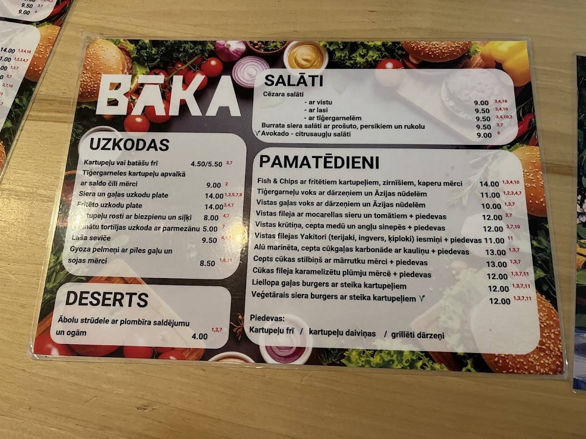 Bāka меню