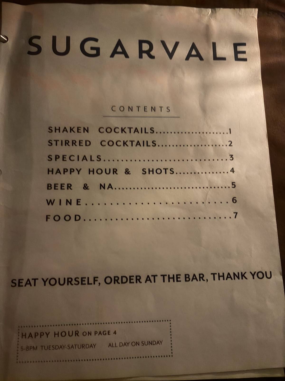 Sugarvale меню