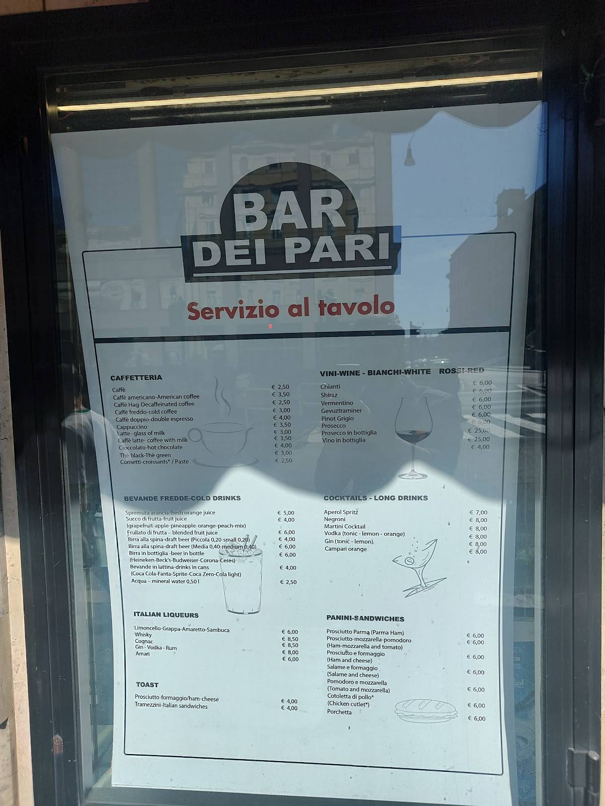 Bar DEl PARI меню
