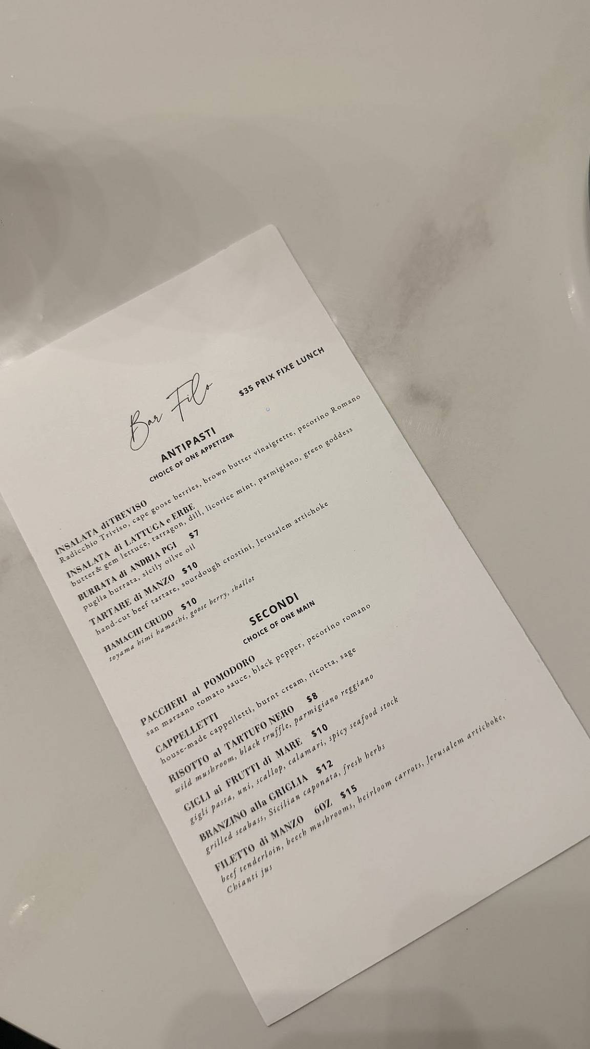 Bar Filo меню