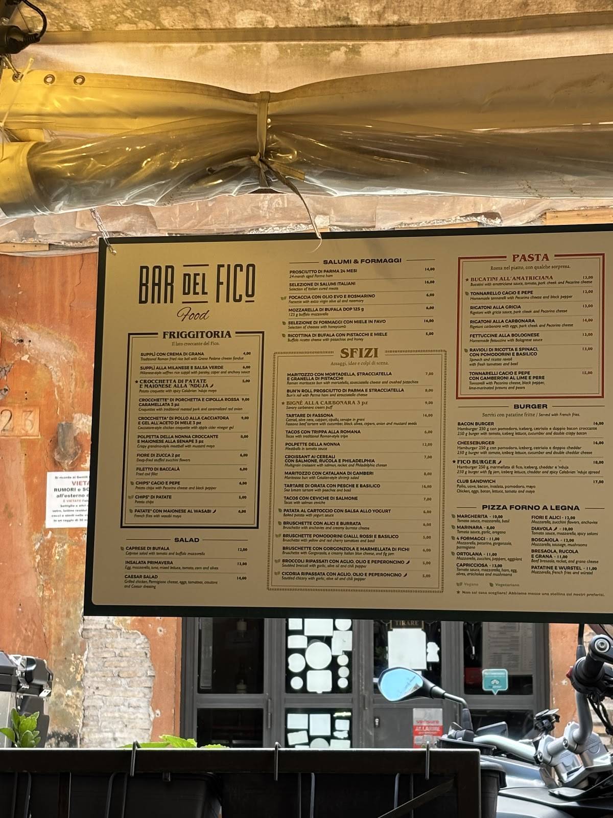 Bar del Fico Ristorante меню