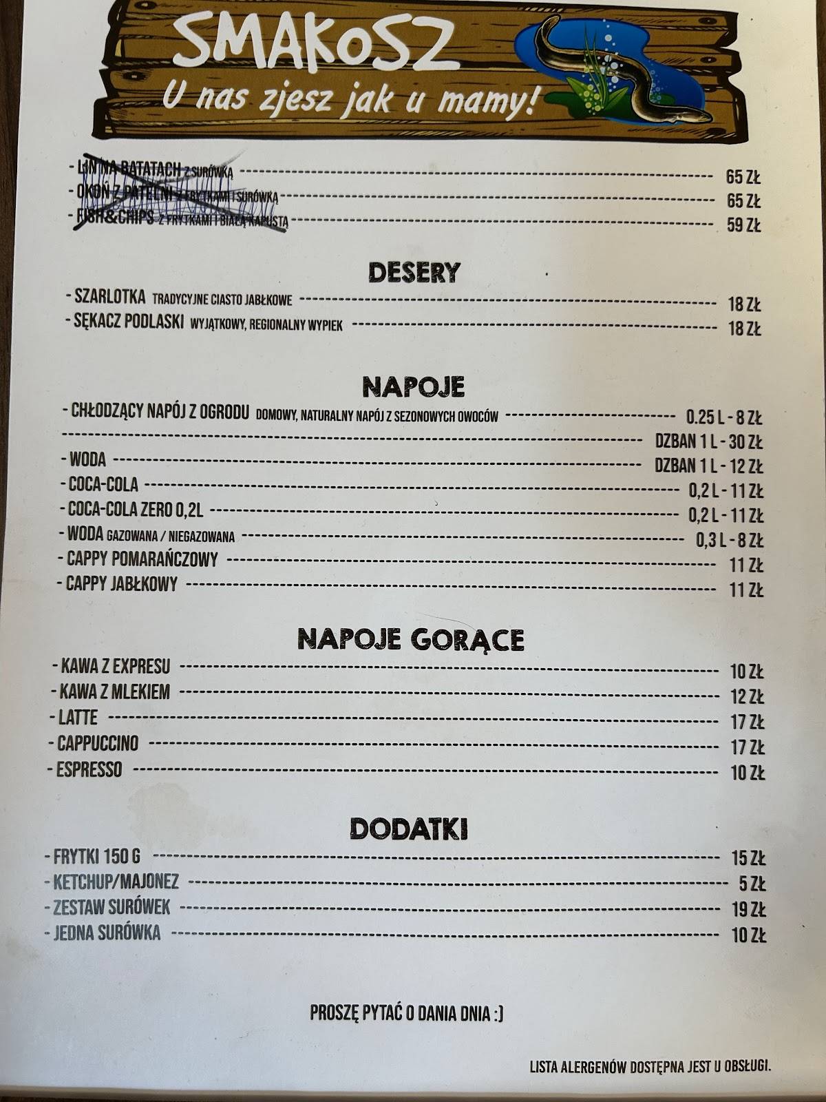 Bar gastronomiczny Smakosz меню