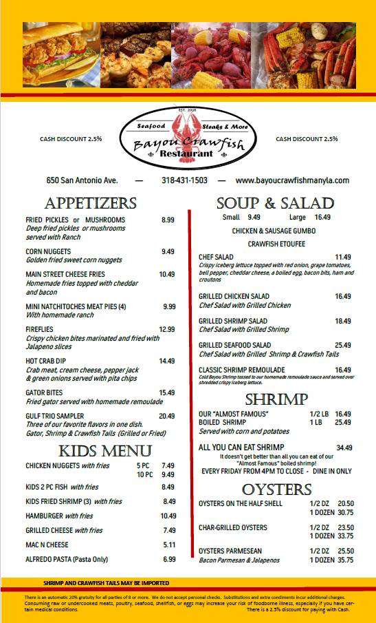 Bayou Crawfish Cajun меню