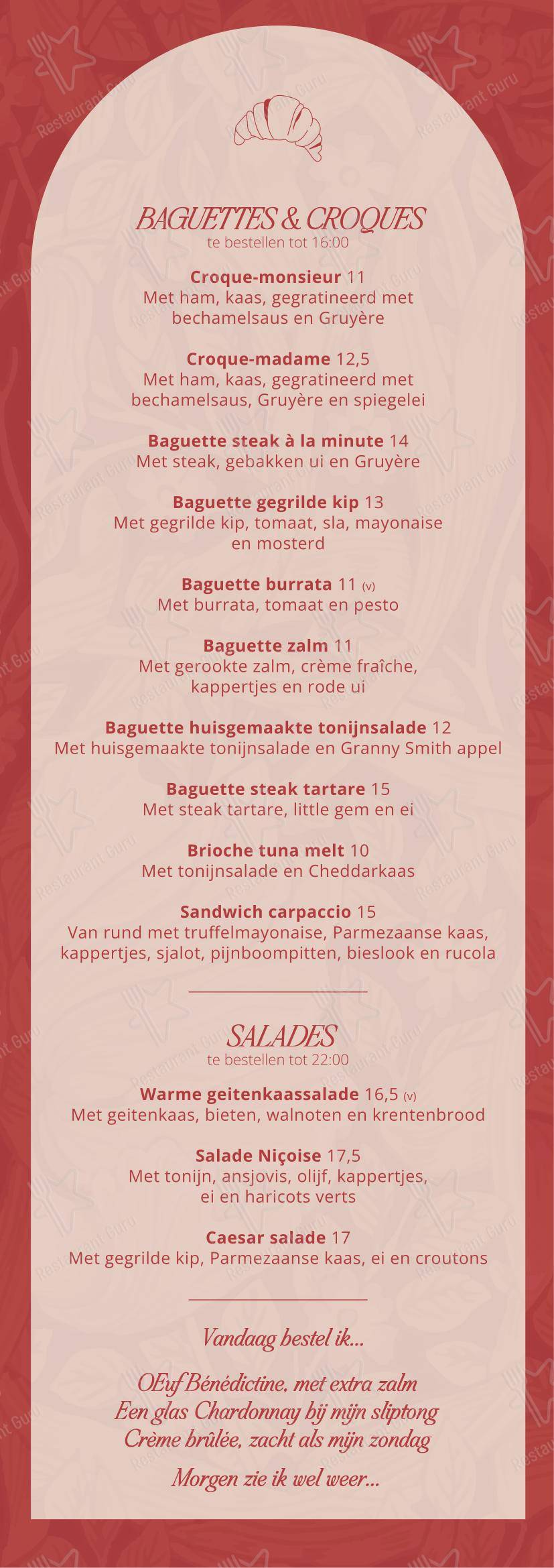 Beau Restobar в Роттердаме - Меню