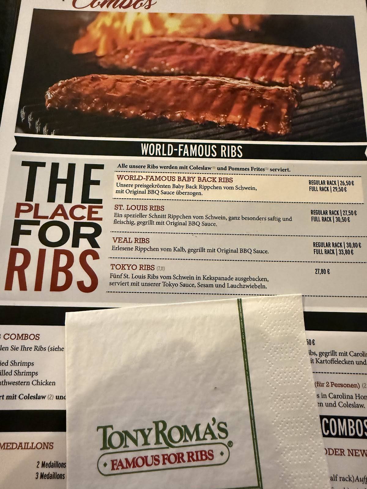 Tony Roma's Berlin меню