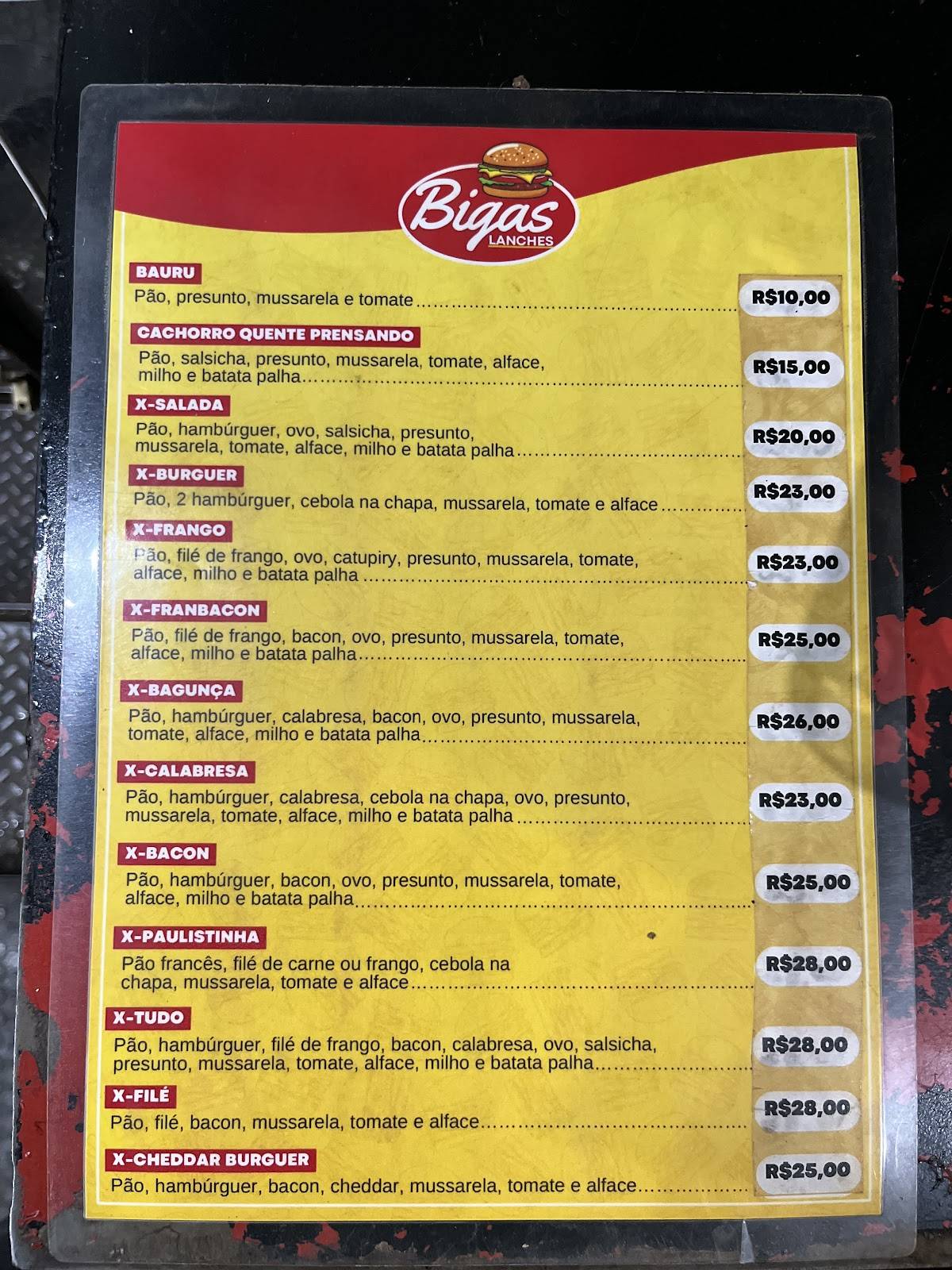 Bigas lanches меню