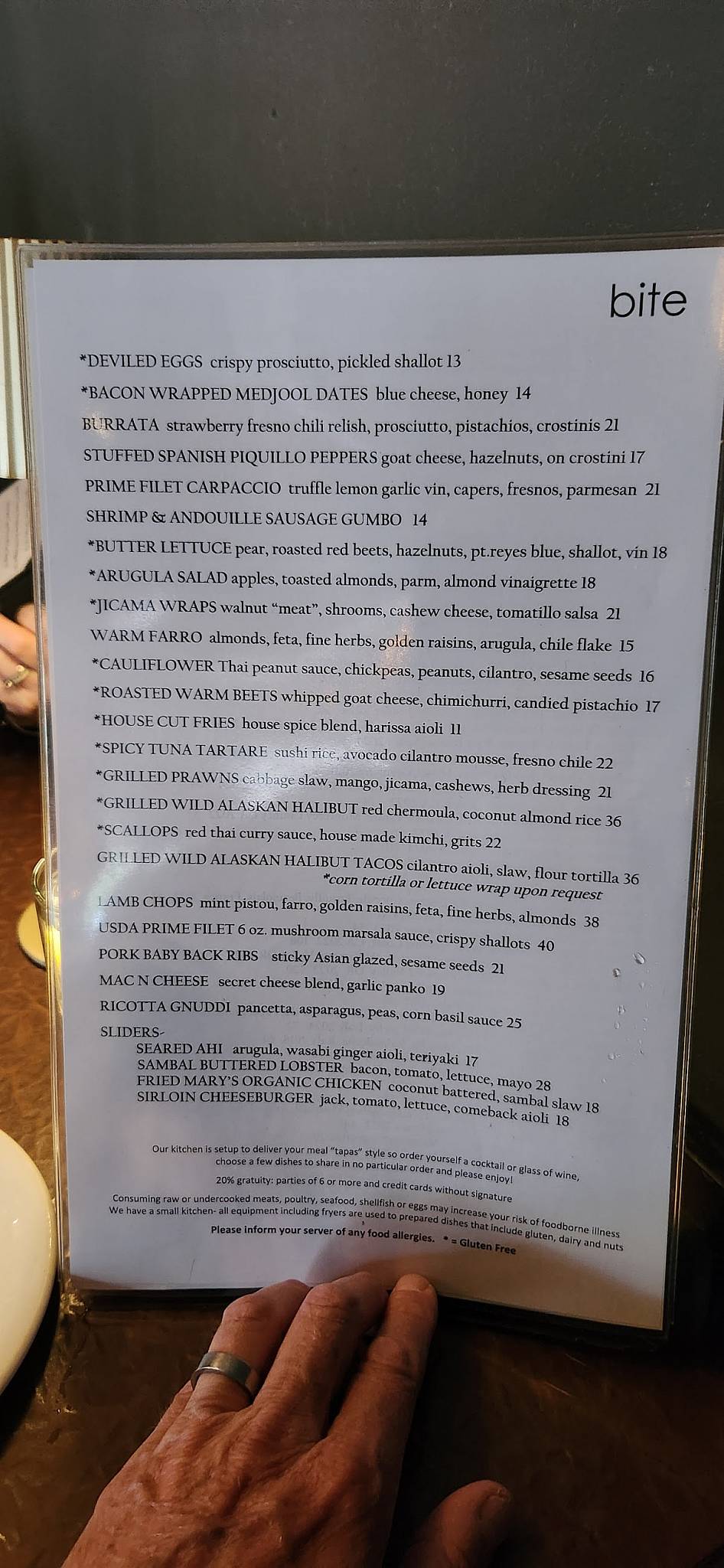 Bite Restaurant меню