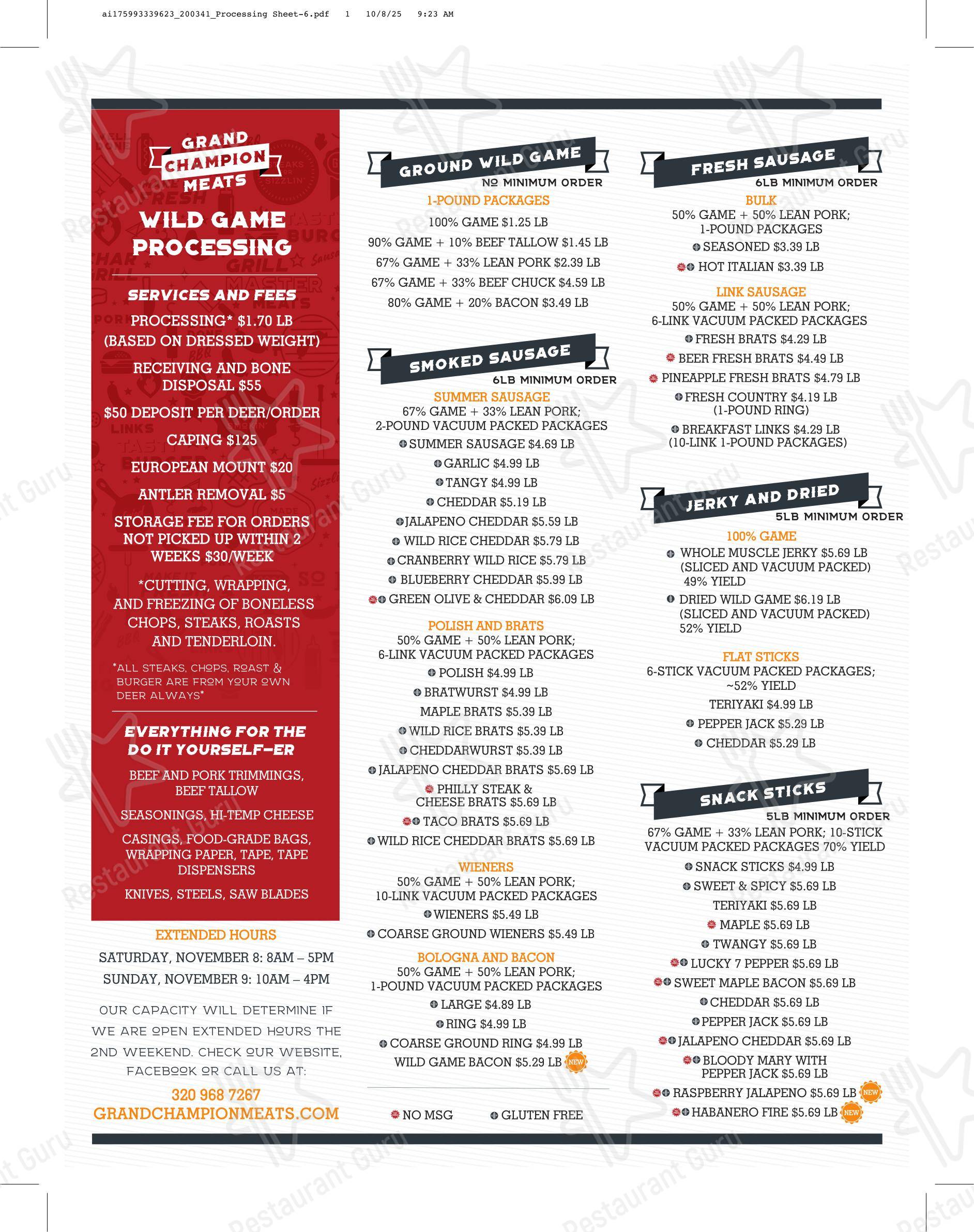 Меню кафе Blue Ribbon Cafe в Фоли