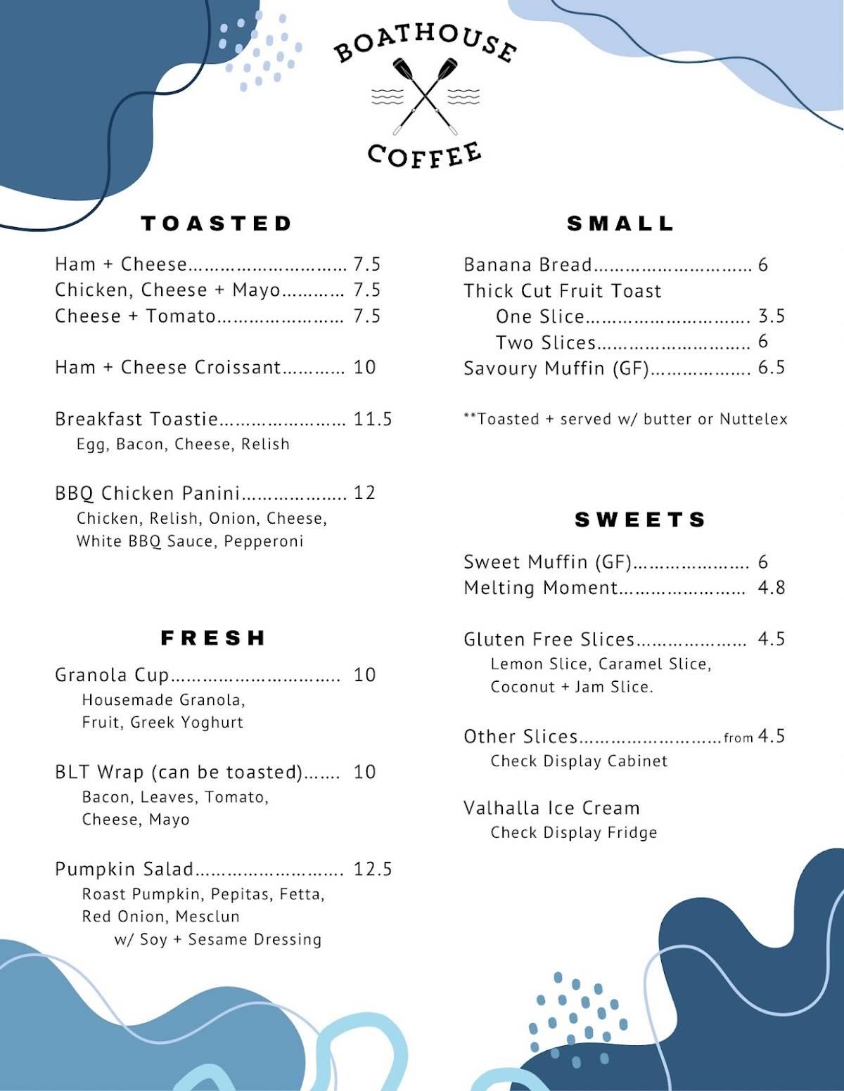 Boathouse Coffee меню