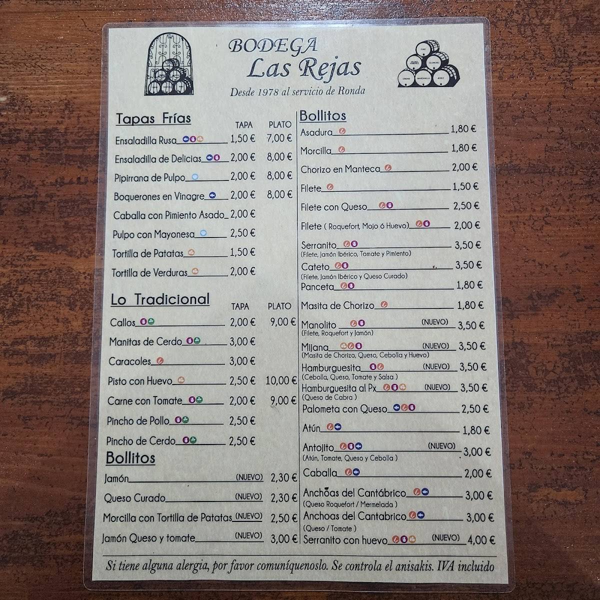 Bodega Las Rejas меню