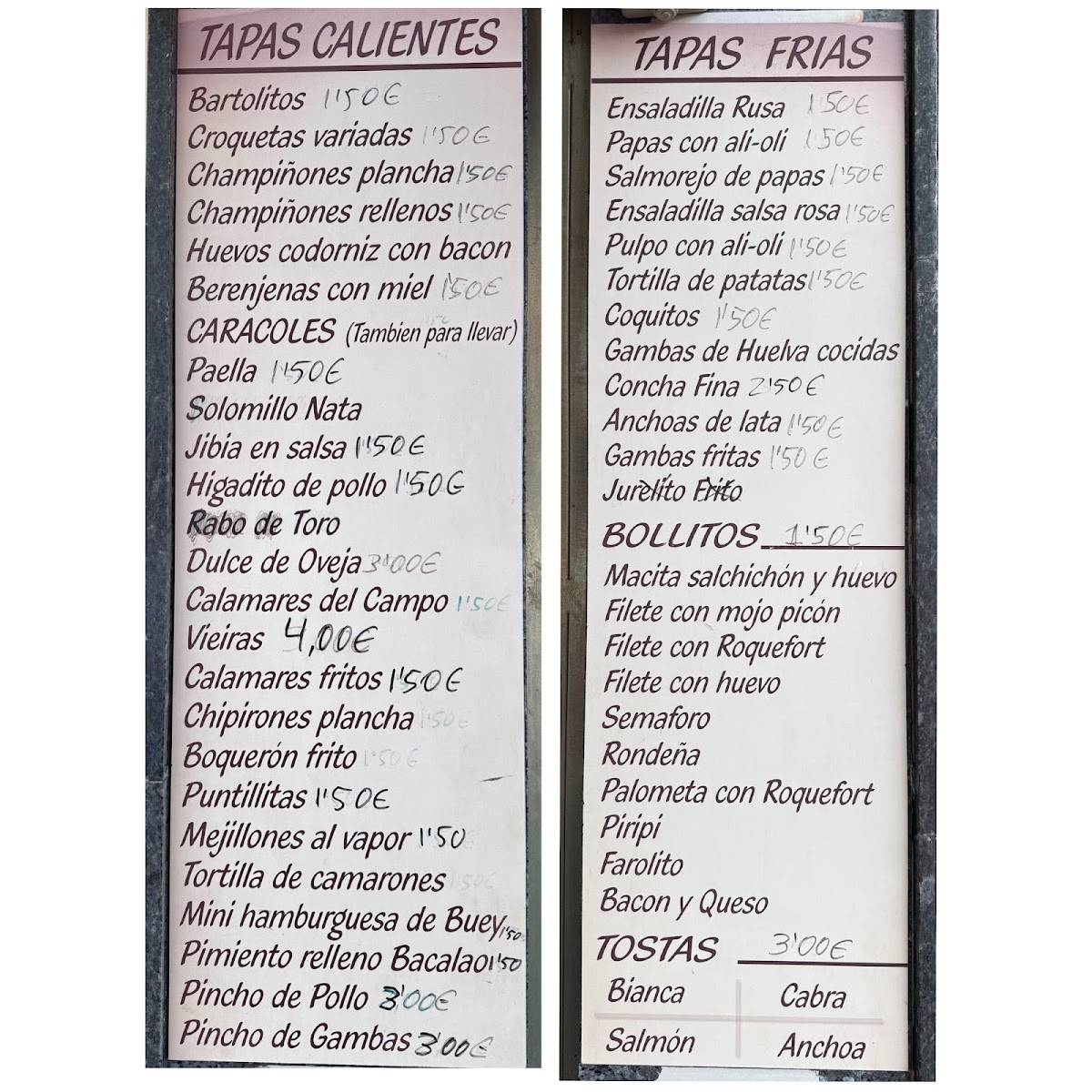 Bodega los caracoles меню