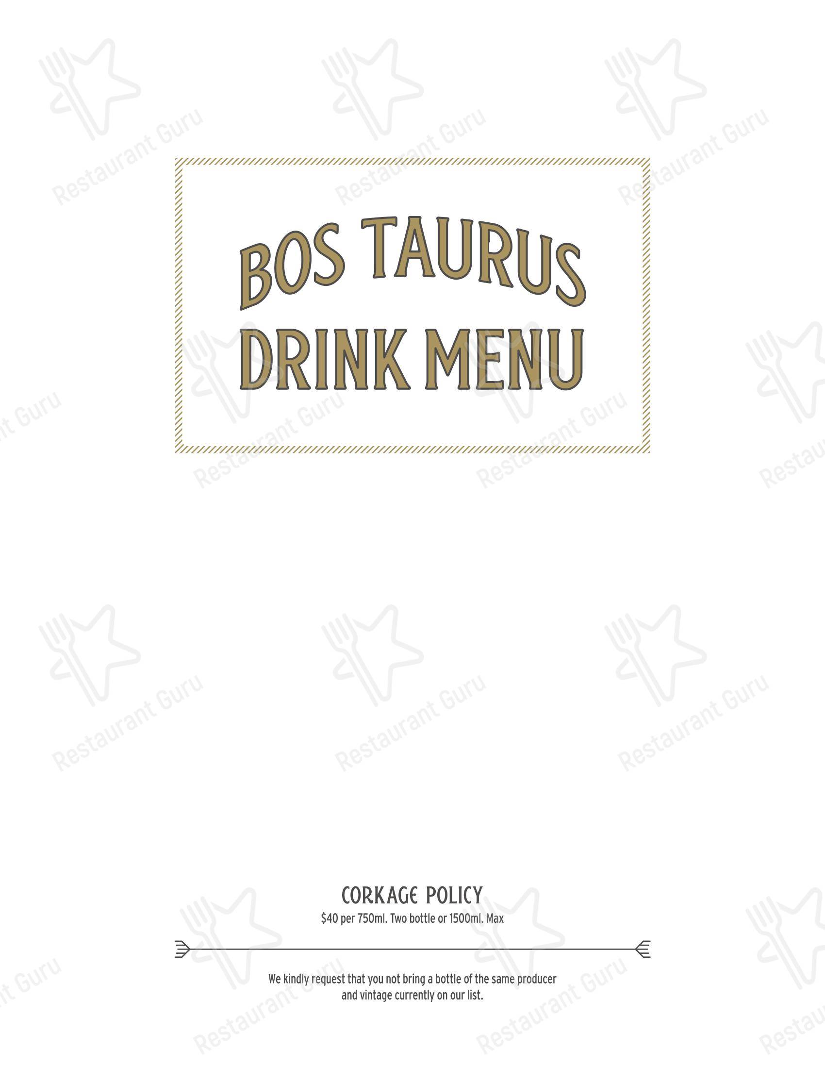 Меню напитков паба и бара Bos Taurus