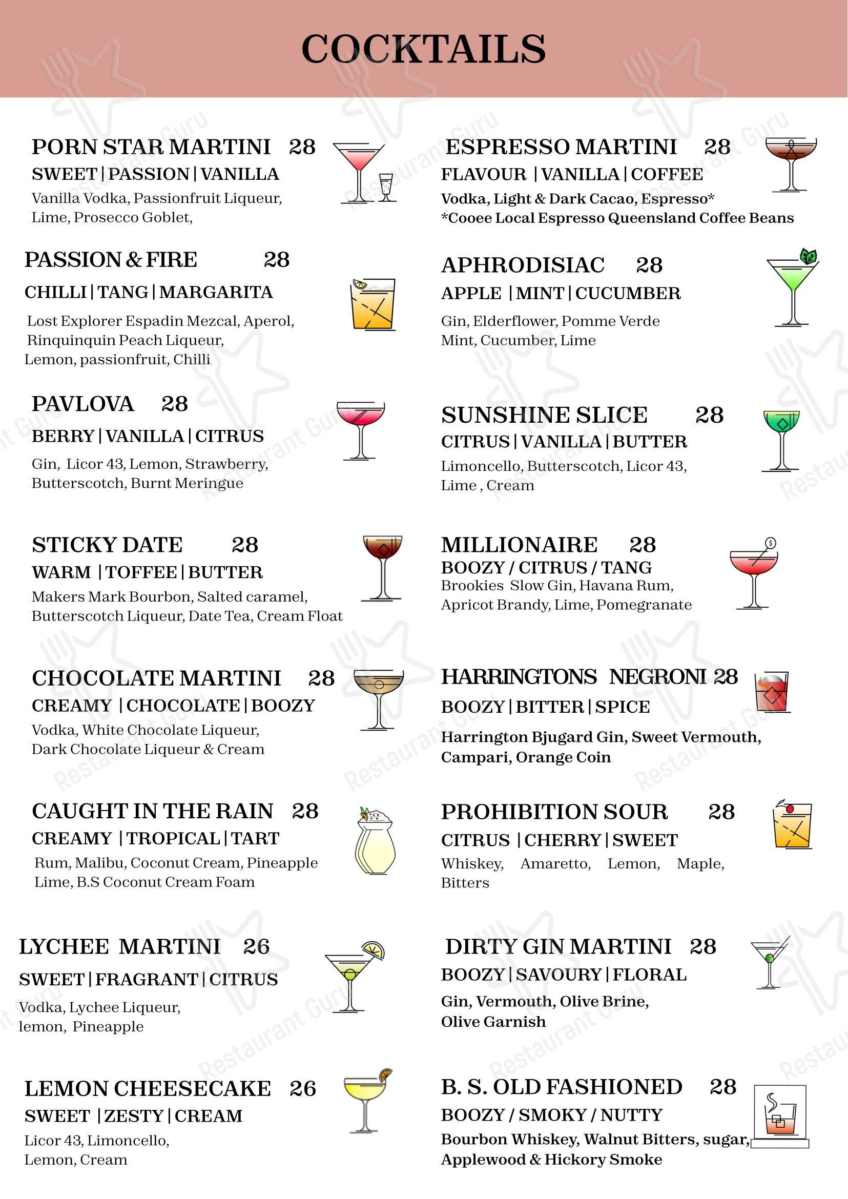 Меню напитков паба и бара Boston Shaker Bar