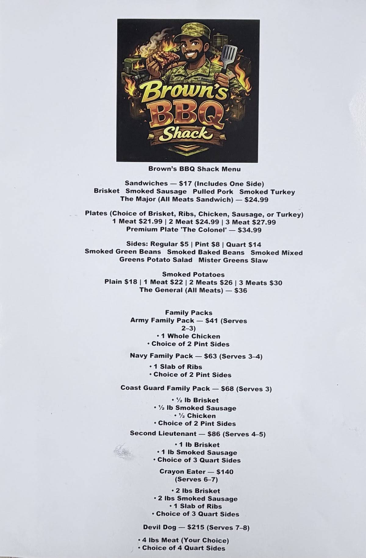 Browns BBQ Shack меню