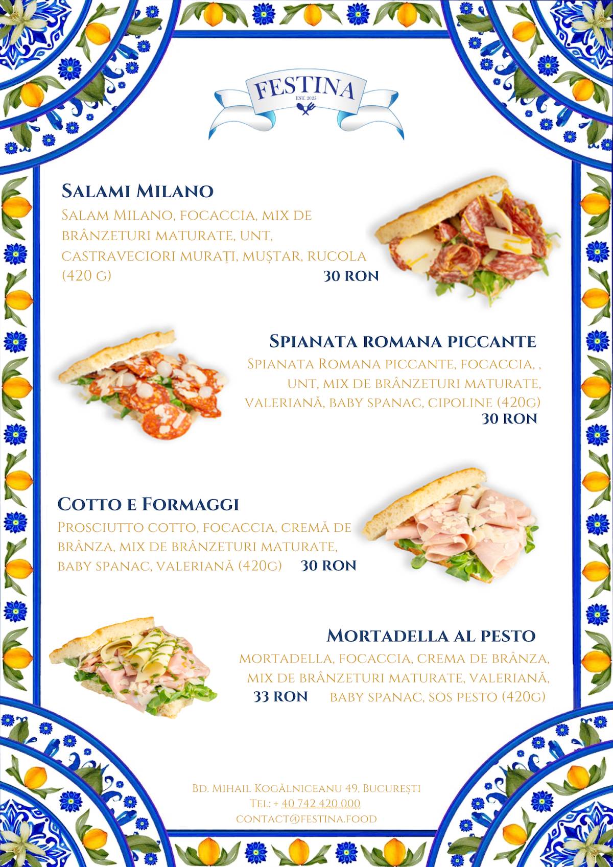 Festina Panini меню