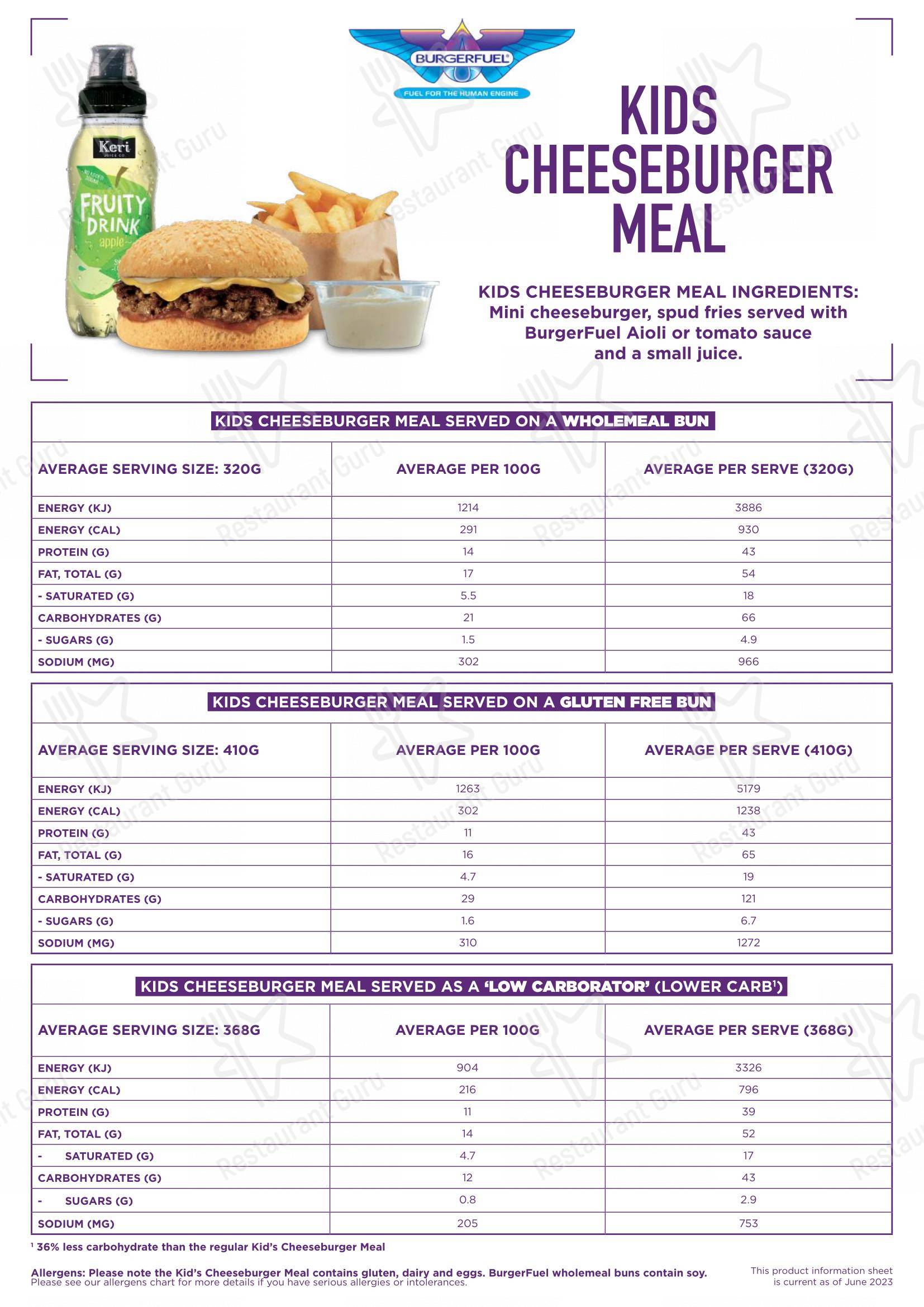 BurgerFuel Napier в Нейпире - Меню