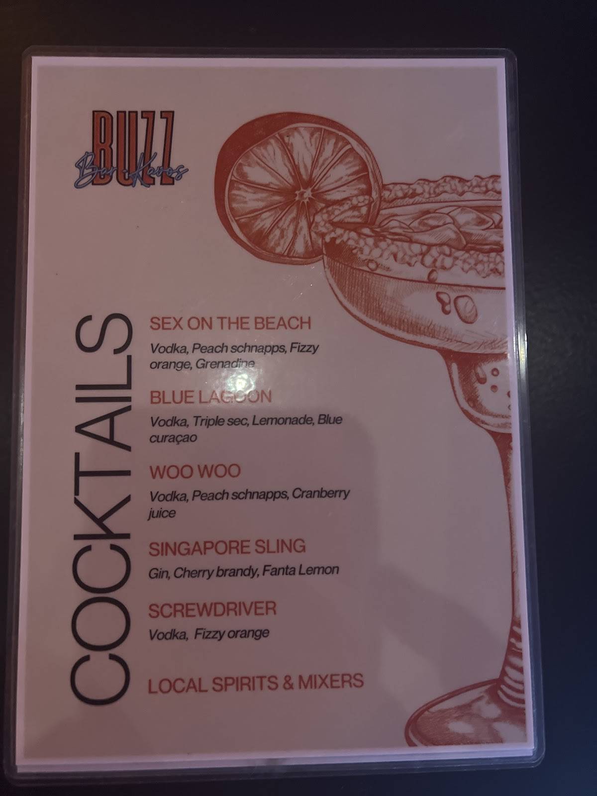 Buzz Bar меню