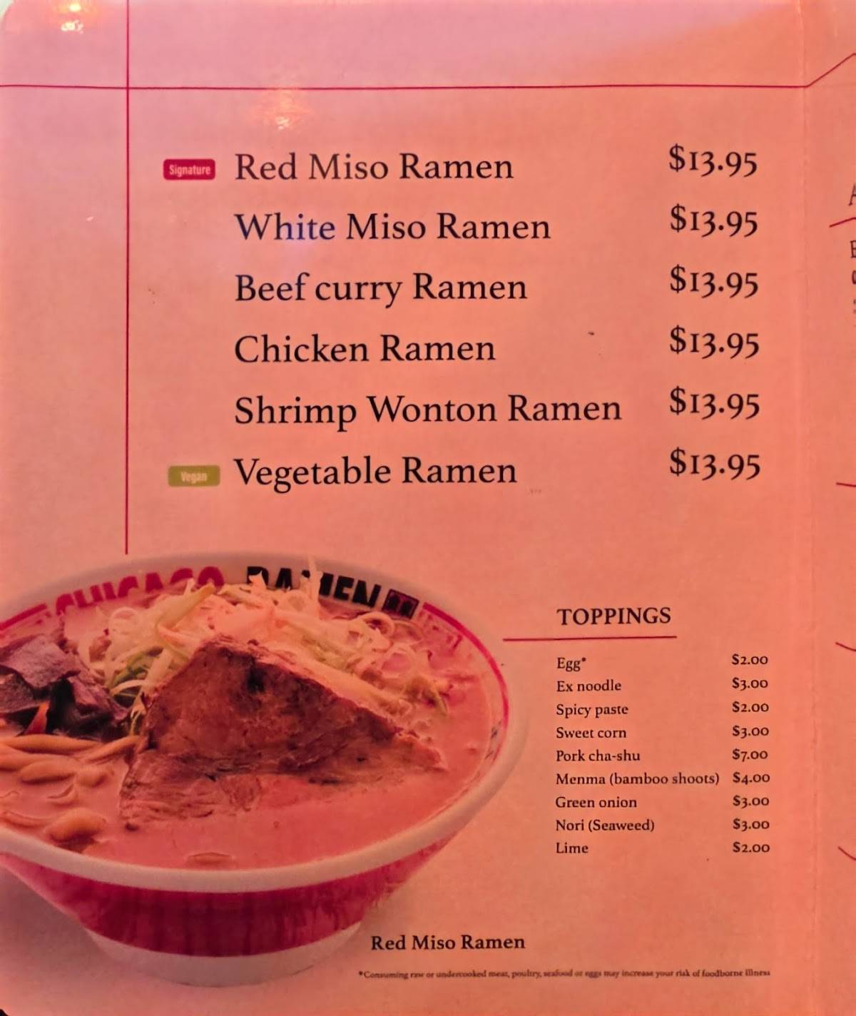 CHICAGO RAMEN Park Ridge меню