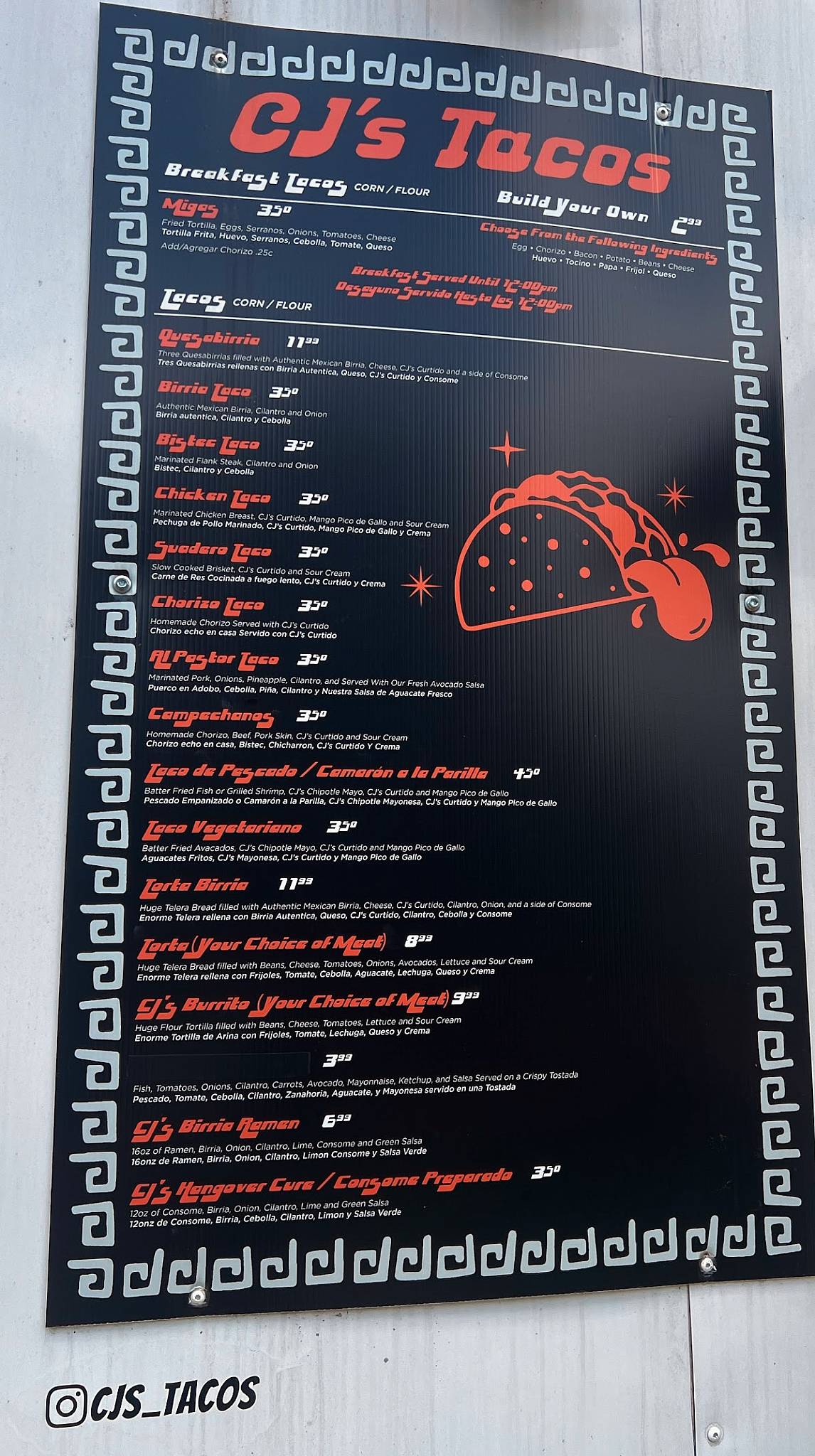 CJ's Taco Spot меню