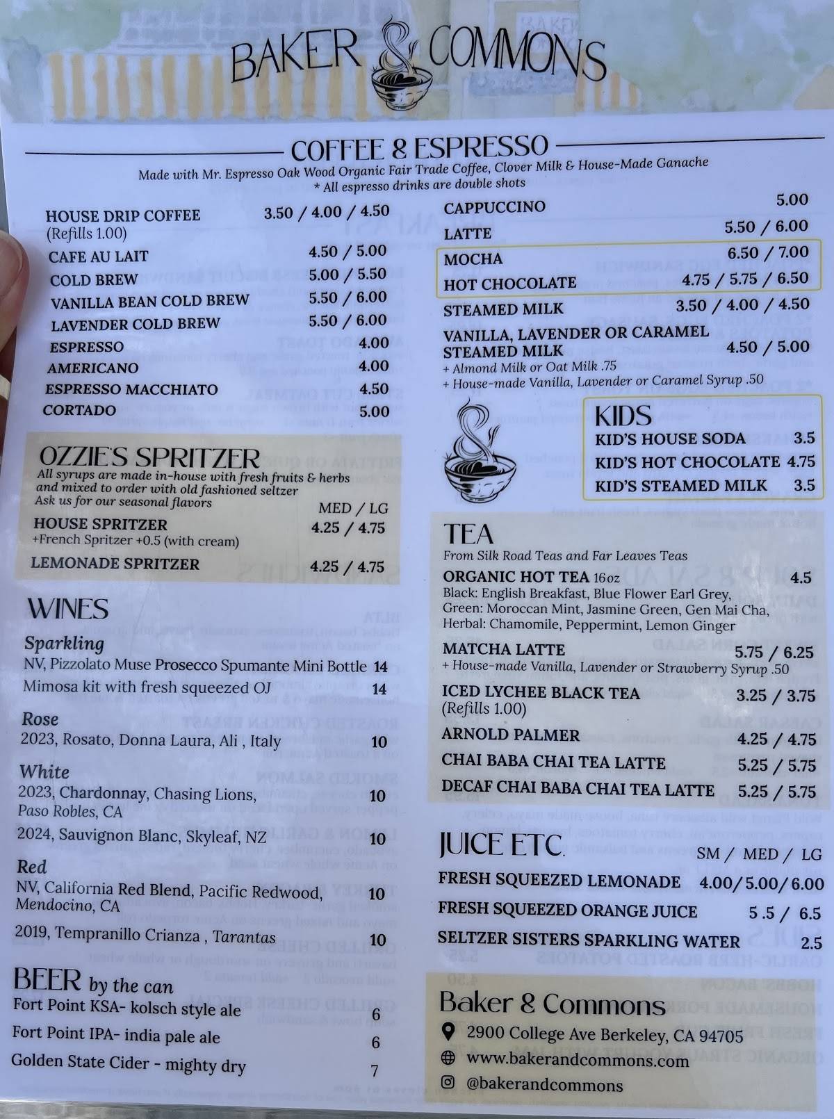 Baker & Commons меню