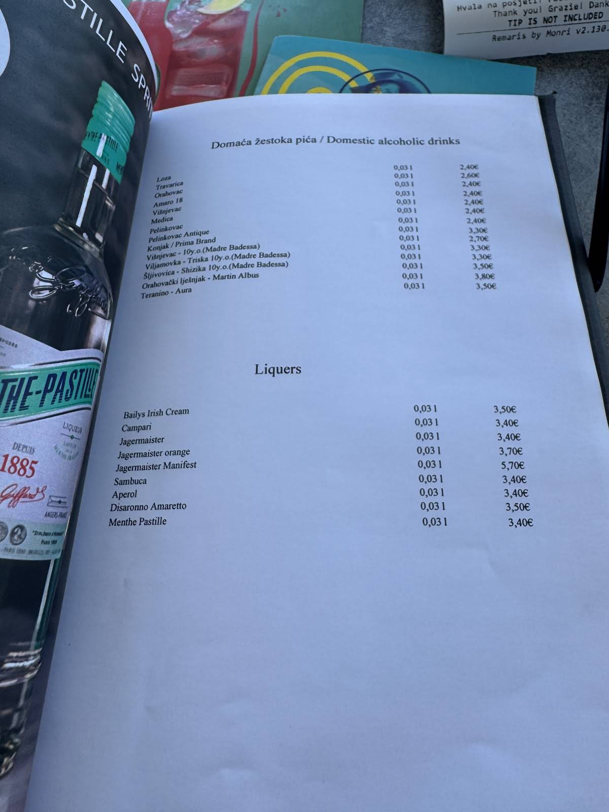 Beach bar "Rišpet" меню